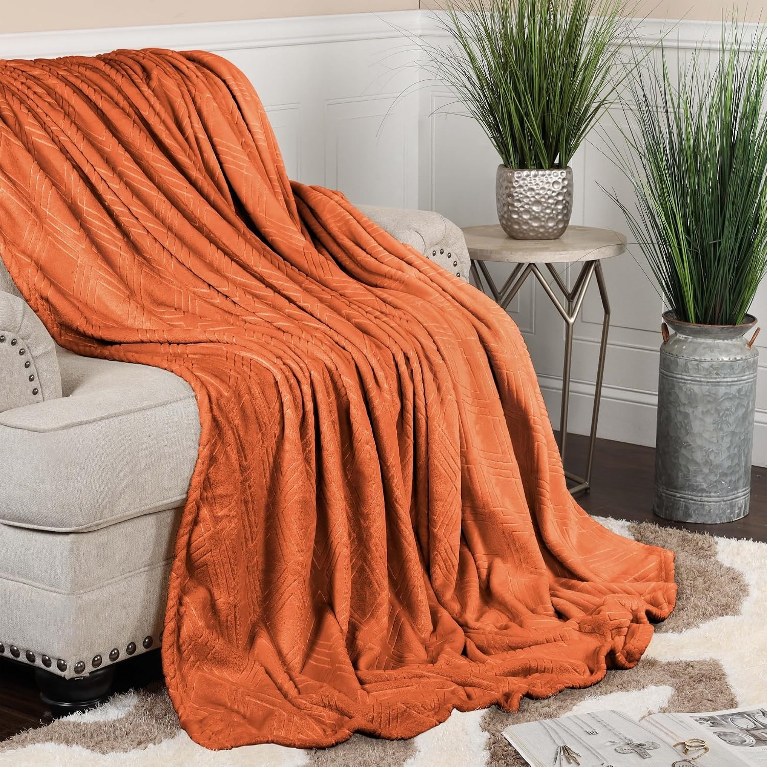 image:imageSuperior Fleece Diamond Fluffy Blanket Decorative Blankets for Bedroom Sofa Fuzzy Plush Soft Cute Room Decor Beautiful Cover Comfort Essentials Atka Collection King Size GreenRust