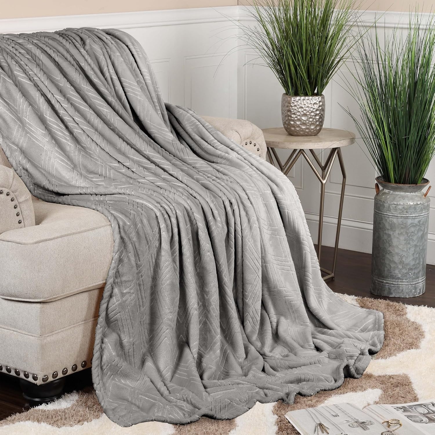 image:imageSuperior Fleece Diamond Fluffy Blanket Decorative Blankets for Bedroom Sofa Fuzzy Plush Soft Cute Room Decor Beautiful Cover Comfort Essentials Atka Collection King Size GreenPlatinum