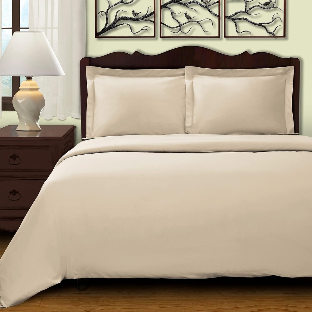 image:imageSuperior 100 Premium Combed Cotton 2 Piece Soft and Smooth Duvet Cover and Pillow Sham Set Solid Twin GreyIvory