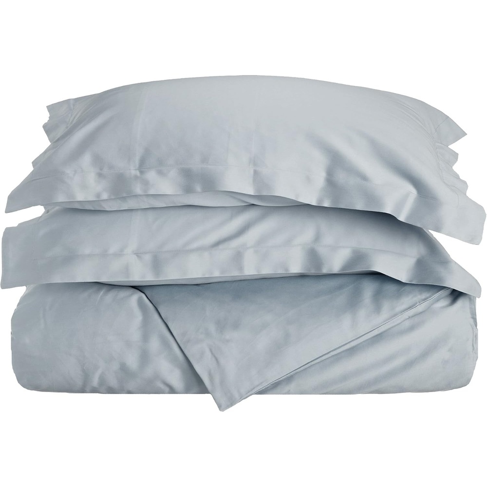image:imageSuperior 100 Premium Combed Cotton 2 Piece Soft and Smooth Duvet Cover and Pillow Sham Set Solid Twin GreyLight Blue