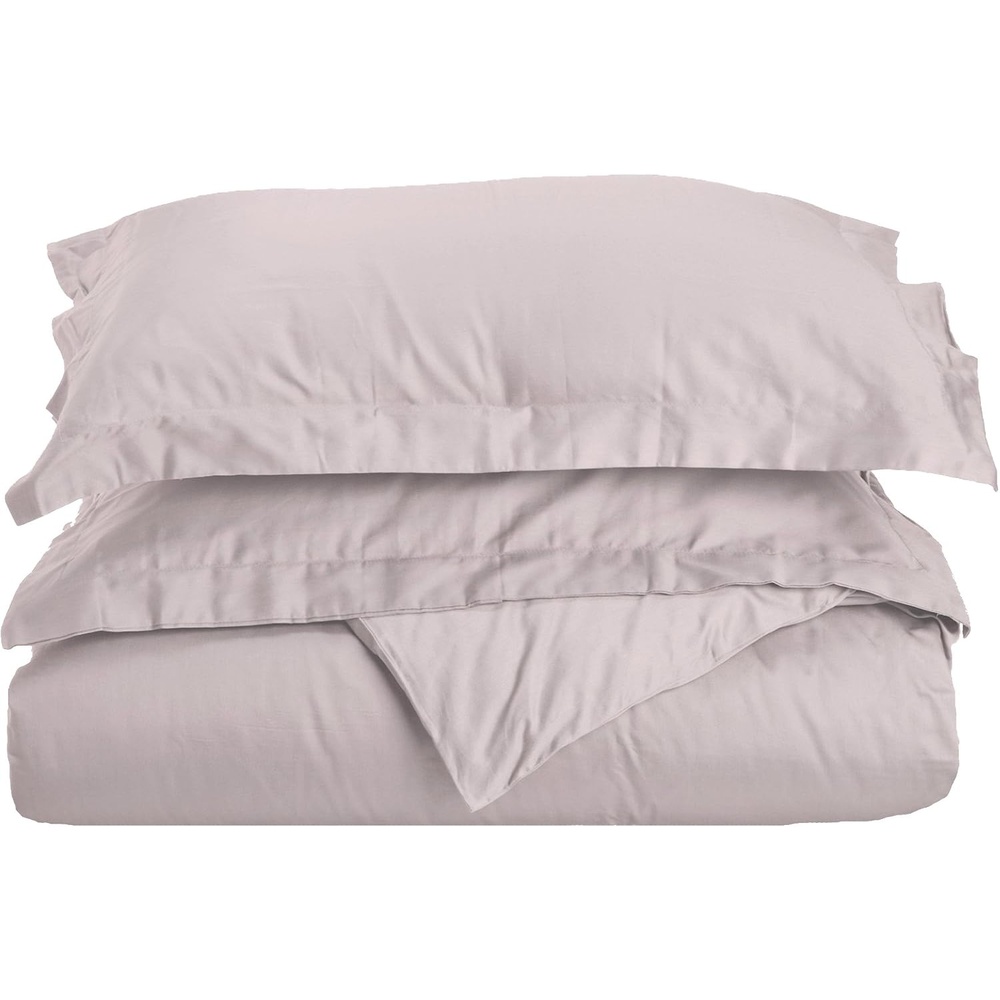 image:imageSuperior 100 Premium Combed Cotton 2 Piece Soft and Smooth Duvet Cover and Pillow Sham Set Solid Twin GreyLilac