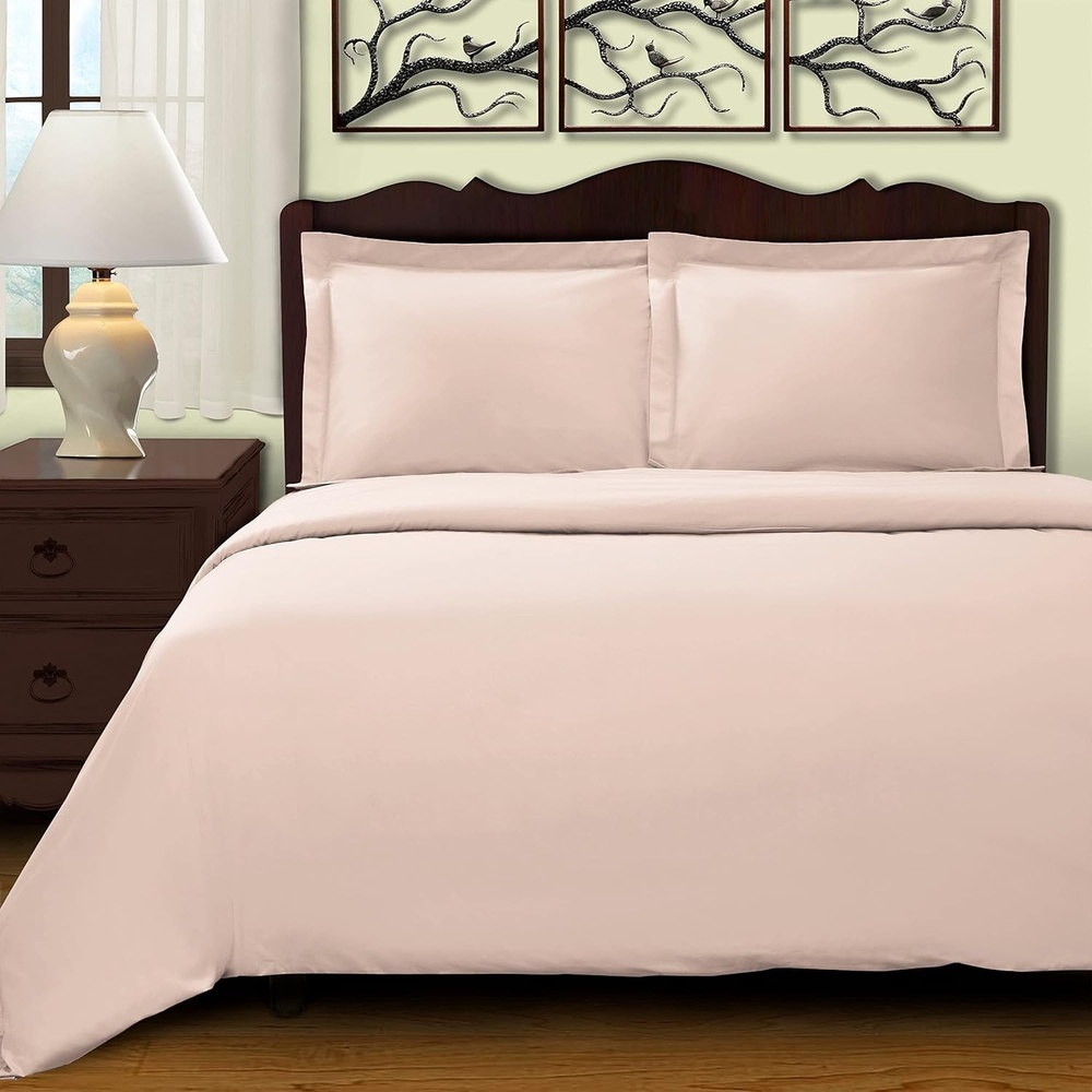 image:imageSuperior 100 Premium Combed Cotton 2 Piece Soft and Smooth Duvet Cover and Pillow Sham Set Solid Twin GreyPink