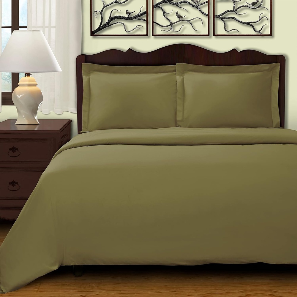 image:imageSuperior 100 Premium Combed Cotton 2 Piece Soft and Smooth Duvet Cover and Pillow Sham Set Solid Twin GreySage
