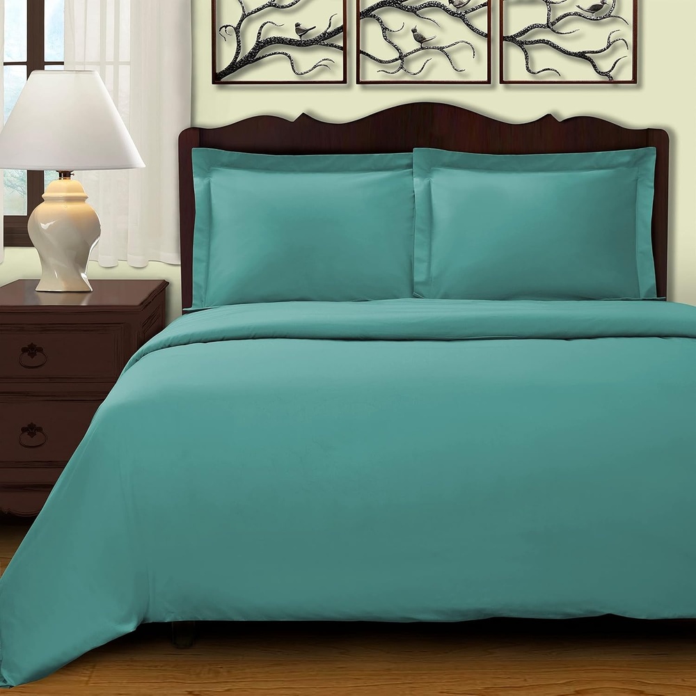 image:imageSuperior 100 Premium Combed Cotton 2 Piece Soft and Smooth Duvet Cover and Pillow Sham Set Solid Twin GreyTeal