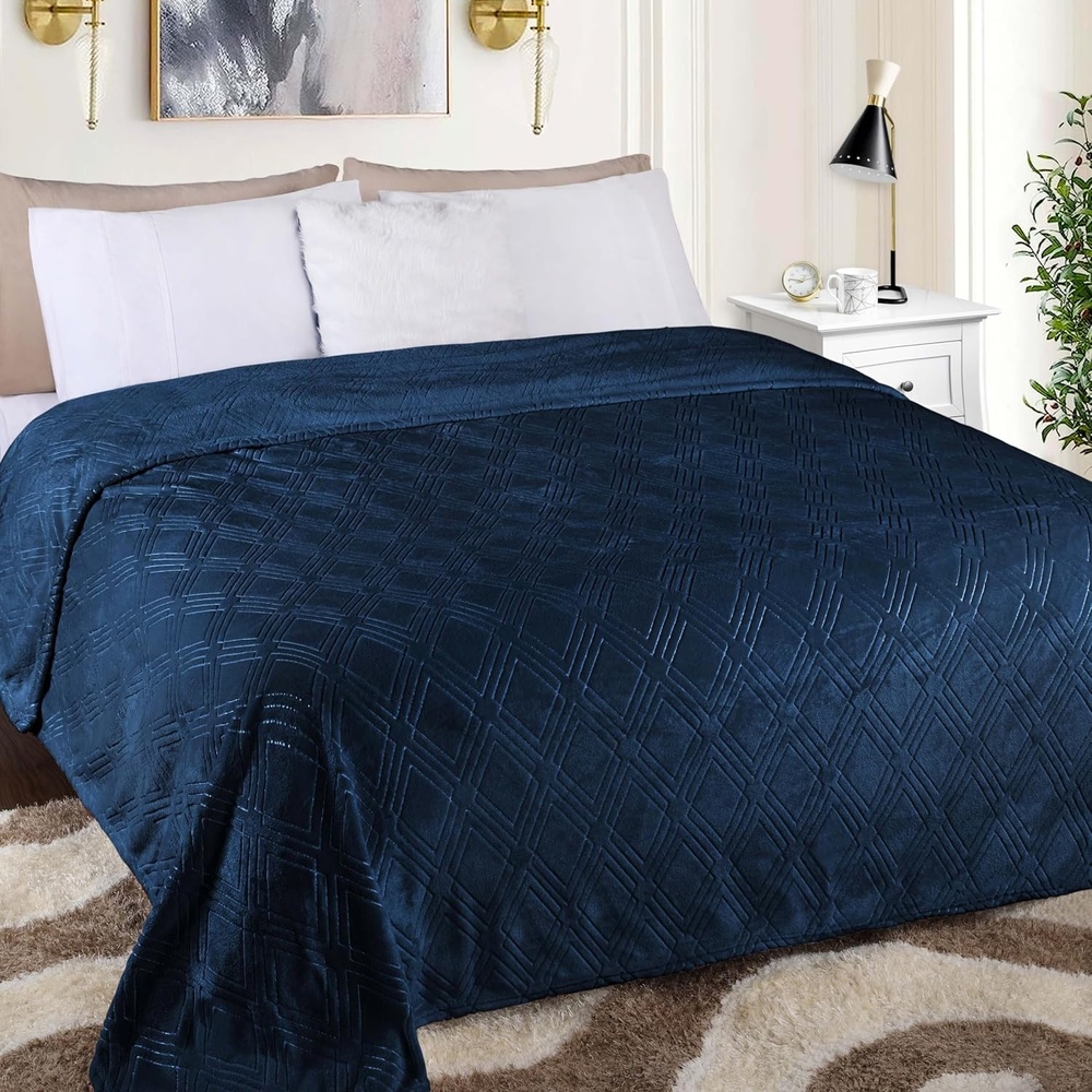 image:imageSuperior Fleece Diamond Fluffy Blanket Decorative Blankets for Bedroom Sofa Fuzzy Plush Soft Cute Room Decor Beautiful Cover Comfort Essentials Atka Collection King Size GreenNavy Blue