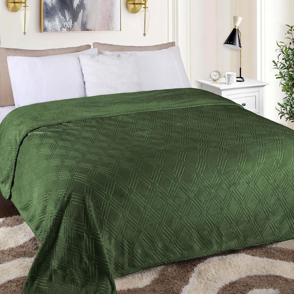image:imageSuperior Fleece Diamond Fluffy Blanket Decorative Blankets for Bedroom Sofa Fuzzy Plush Soft Cute Room Decor Beautiful Cover Comfort Essentials Atka Collection King Size GreenGreen