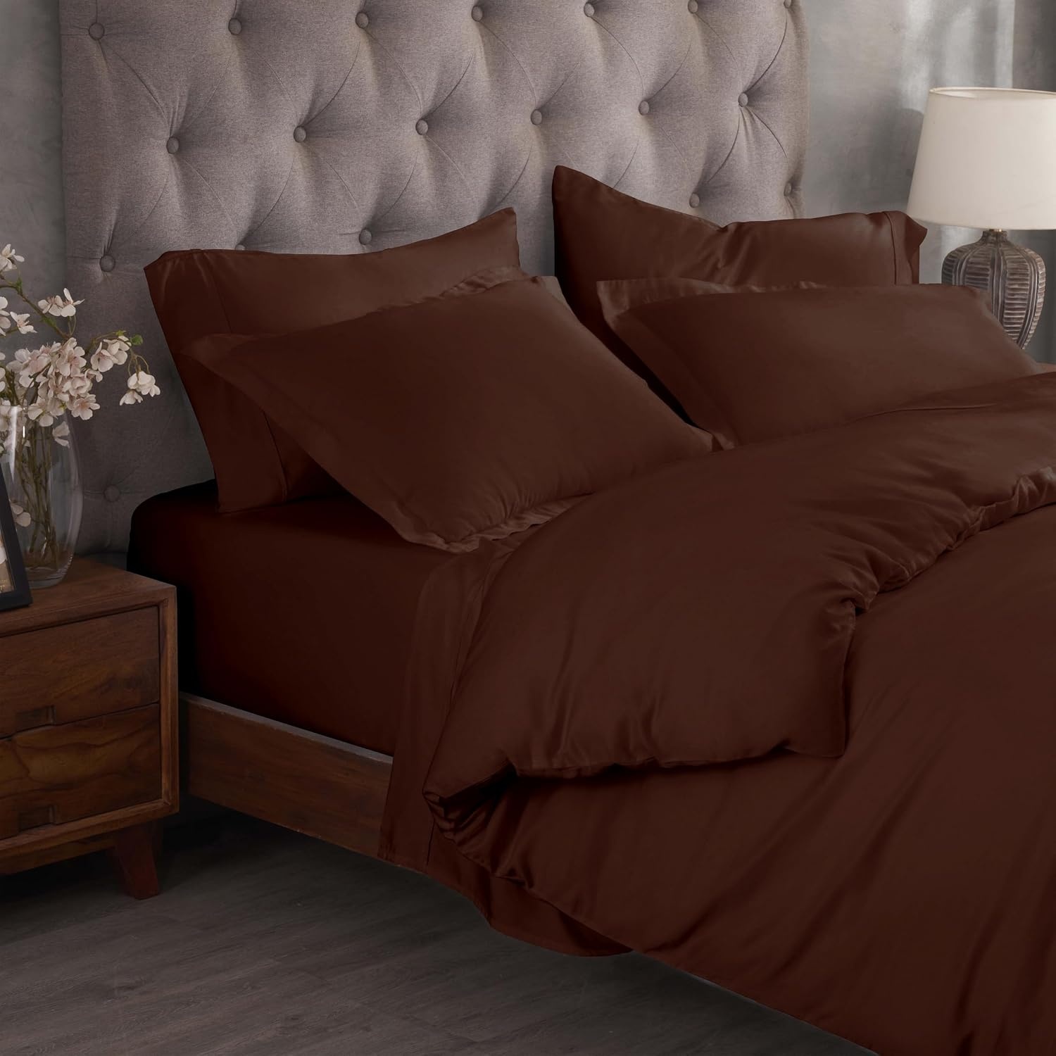 image:imageSuperior Egyptian Cotton 400 Thread Count Duvet Cover Set Soft Comforter Covers Luxury Bedding Essentials Button Closure Includes 1 Duvet Cover 2 Pillow Shams FullQueen WhiteMocha Z