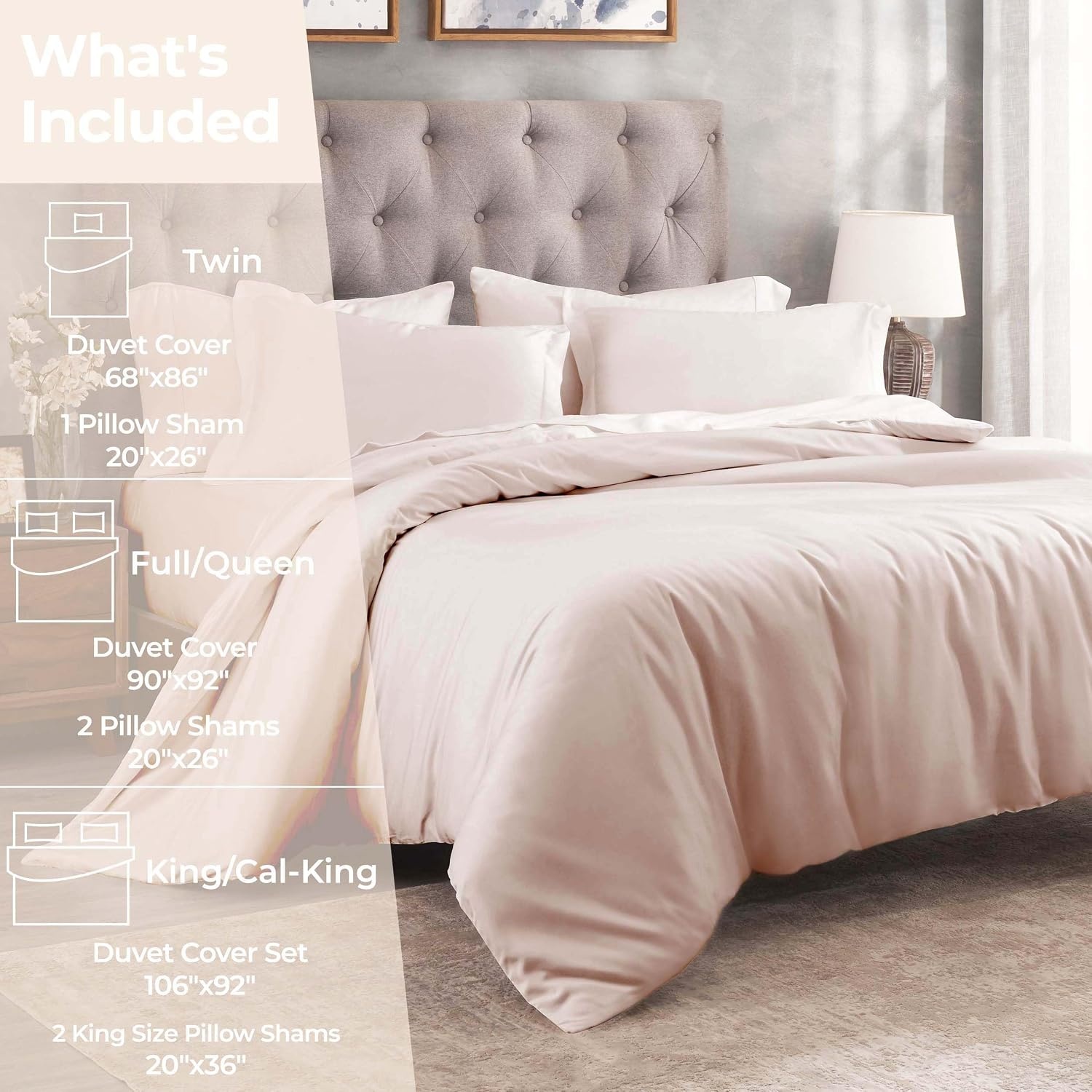 image:imageSuperior Egyptian Cotton 400 Thread Count Duvet Cover Set Soft Comforter Covers Luxury Bedding Essentials Button Closure Includes 1 Duvet Cover 2 Pillow Shams FullQueen WhitePink Z