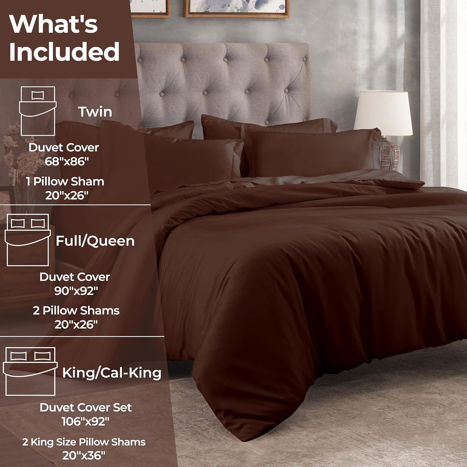 image:imageSuperior Egyptian Cotton 400 Thread Count Duvet Cover Set Soft Comforter Covers Luxury Bedding Essentials Button Closure Includes 1 Duvet Cover 2 Pillow Shams FullQueen WhiteMocha Z