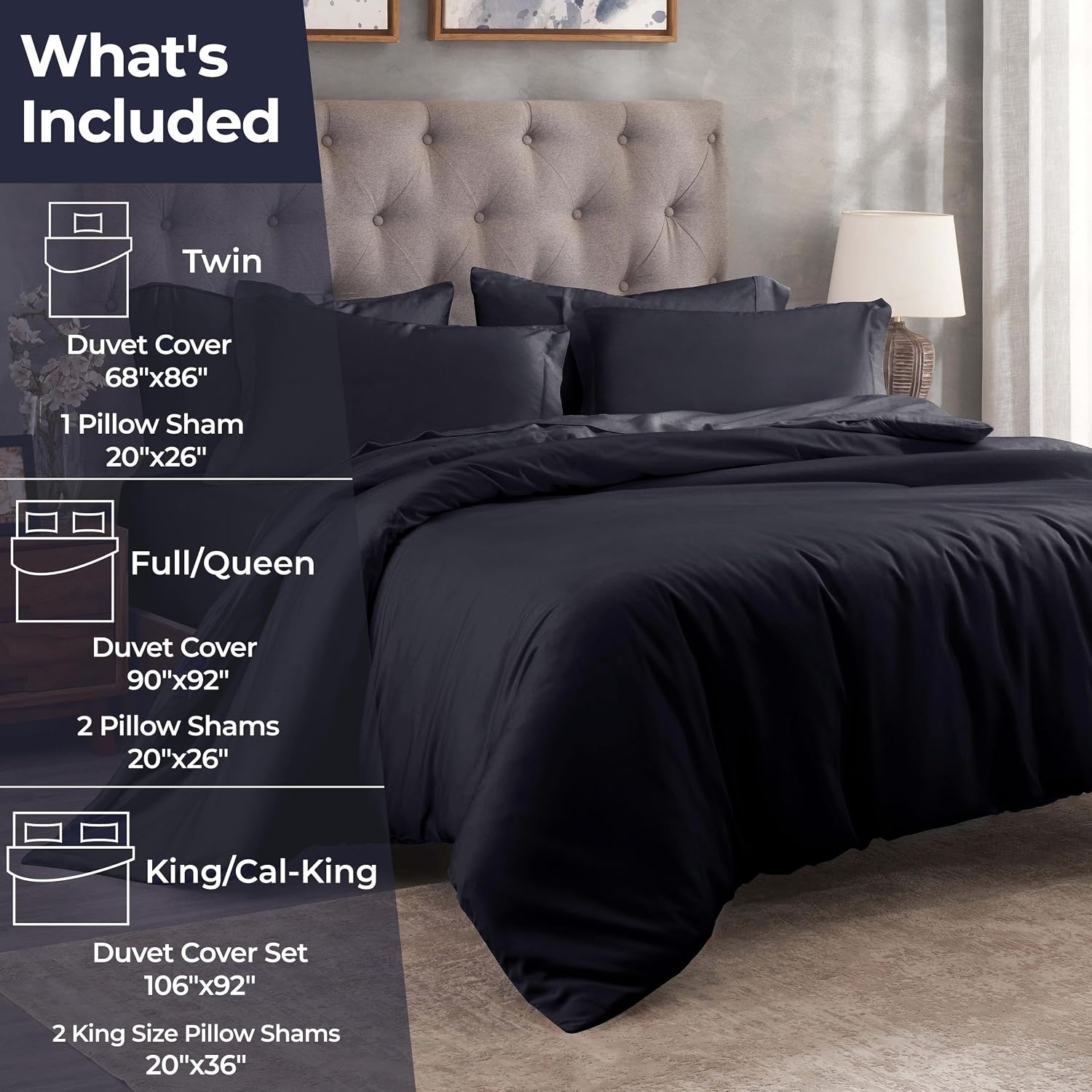 image:imageSuperior Egyptian Cotton 400 Thread Count Duvet Cover Set Soft Comforter Covers Luxury Bedding Essentials Button Closure Includes 1 Duvet Cover 2 Pillow Shams FullQueen WhiteNavy Blue Z