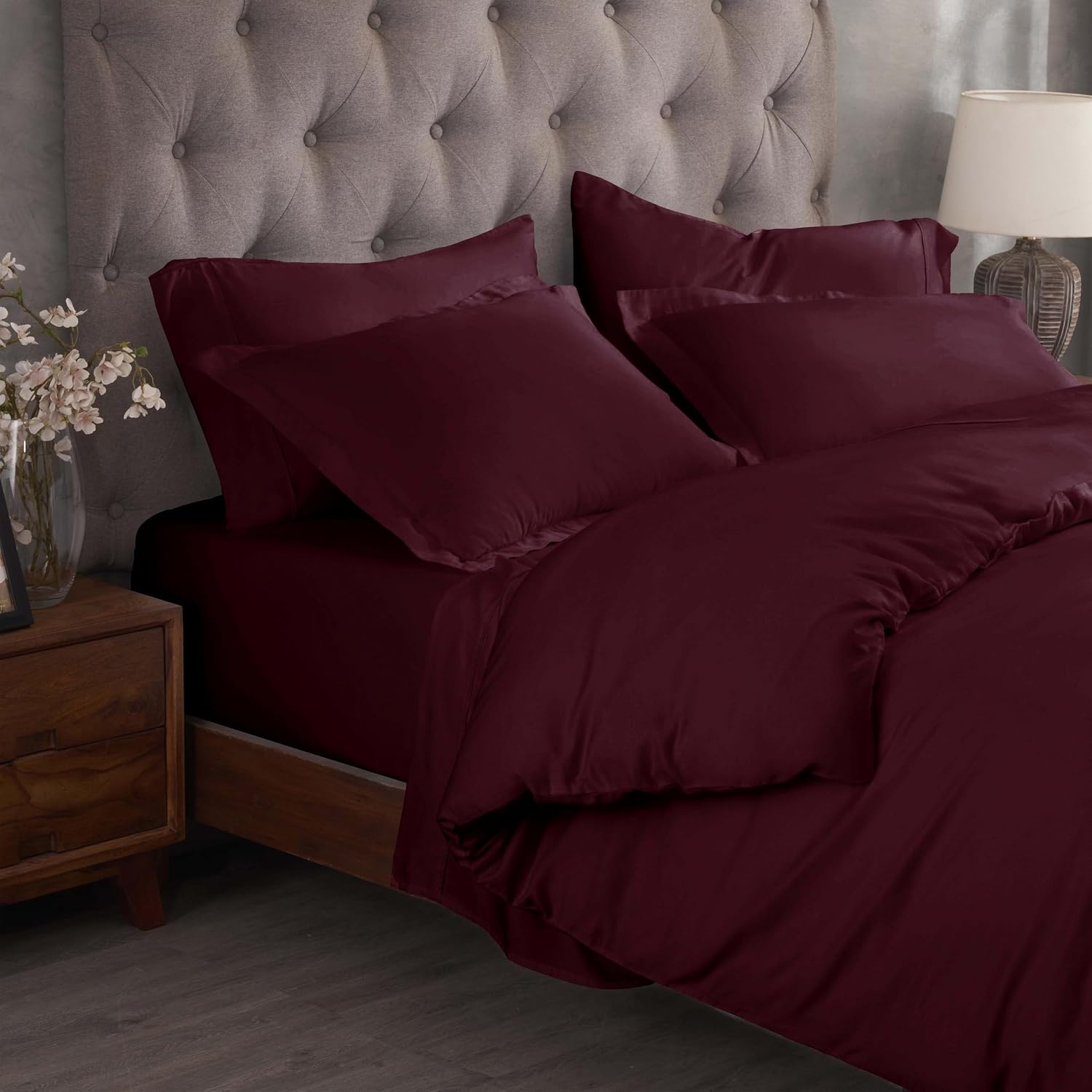 image:imageSuperior Egyptian Cotton 400 Thread Count Duvet Cover Set Soft Comforter Covers Luxury Bedding Essentials Button Closure Includes 1 Duvet Cover 2 Pillow Shams FullQueen WhitePlum Z