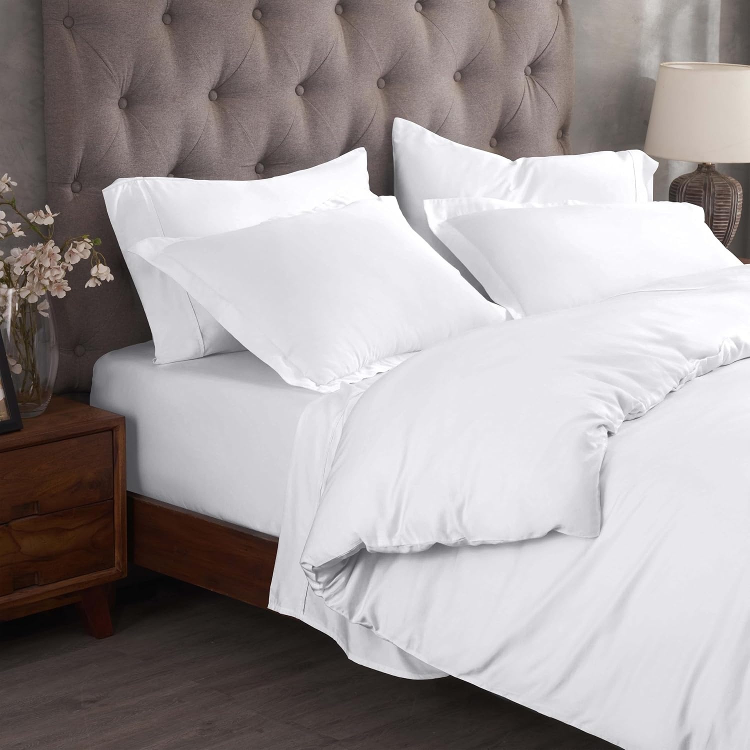 image:imageSuperior Egyptian Cotton 400 Thread Count Duvet Cover Set Soft Comforter Covers Luxury Bedding Essentials Button Closure Includes 1 Duvet Cover 2 Pillow Shams FullQueen WhiteWhite Z