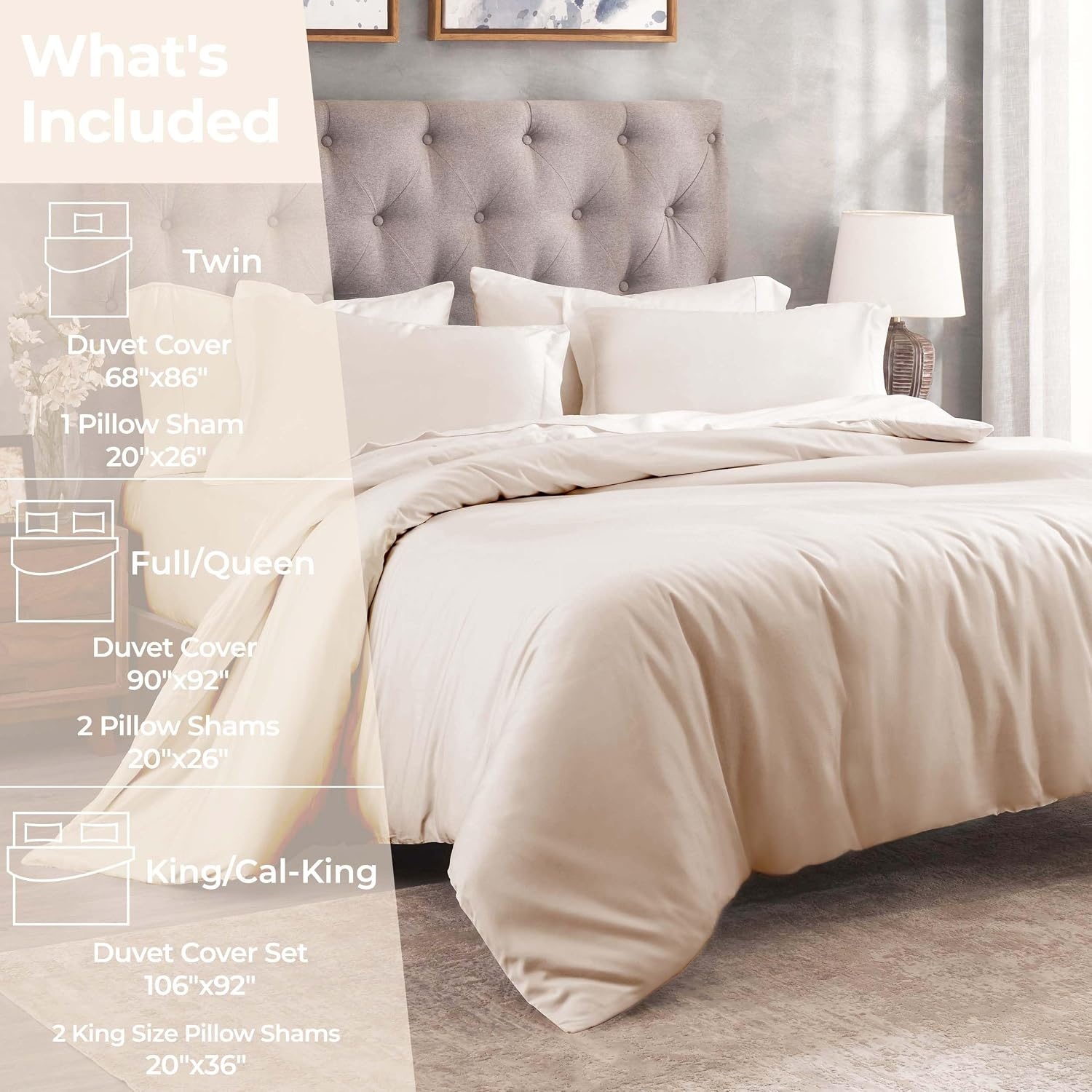 image:imageSuperior Egyptian Cotton 400 Thread Count Duvet Cover Set Soft Comforter Covers Luxury Bedding Essentials Button Closure Includes 1 Duvet Cover 2 Pillow Shams FullQueen WhiteIvory Z