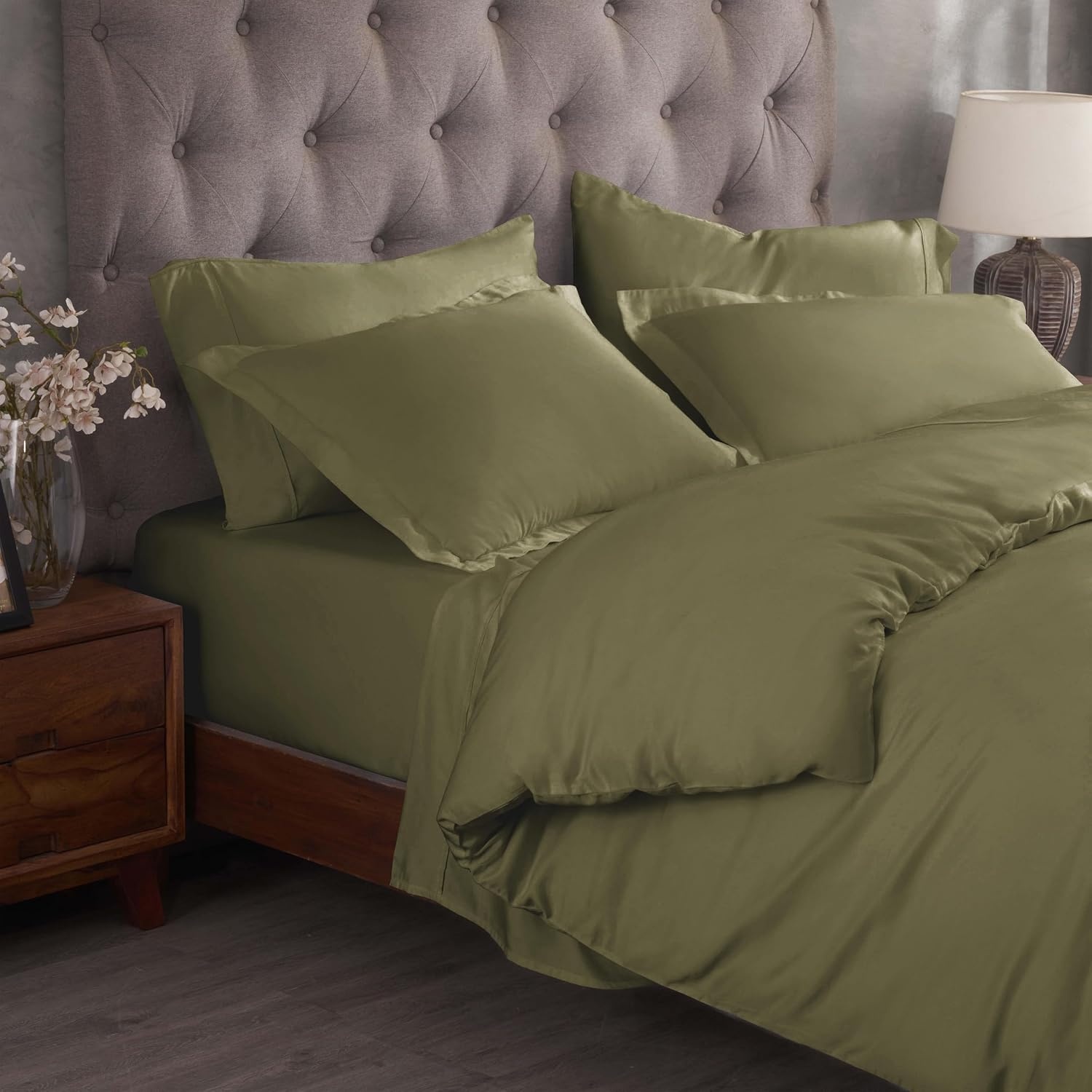 image:imageSuperior Egyptian Cotton 400 Thread Count Duvet Cover Set Soft Comforter Covers Luxury Bedding Essentials Button Closure Includes 1 Duvet Cover 2 Pillow Shams FullQueen WhiteSage Z