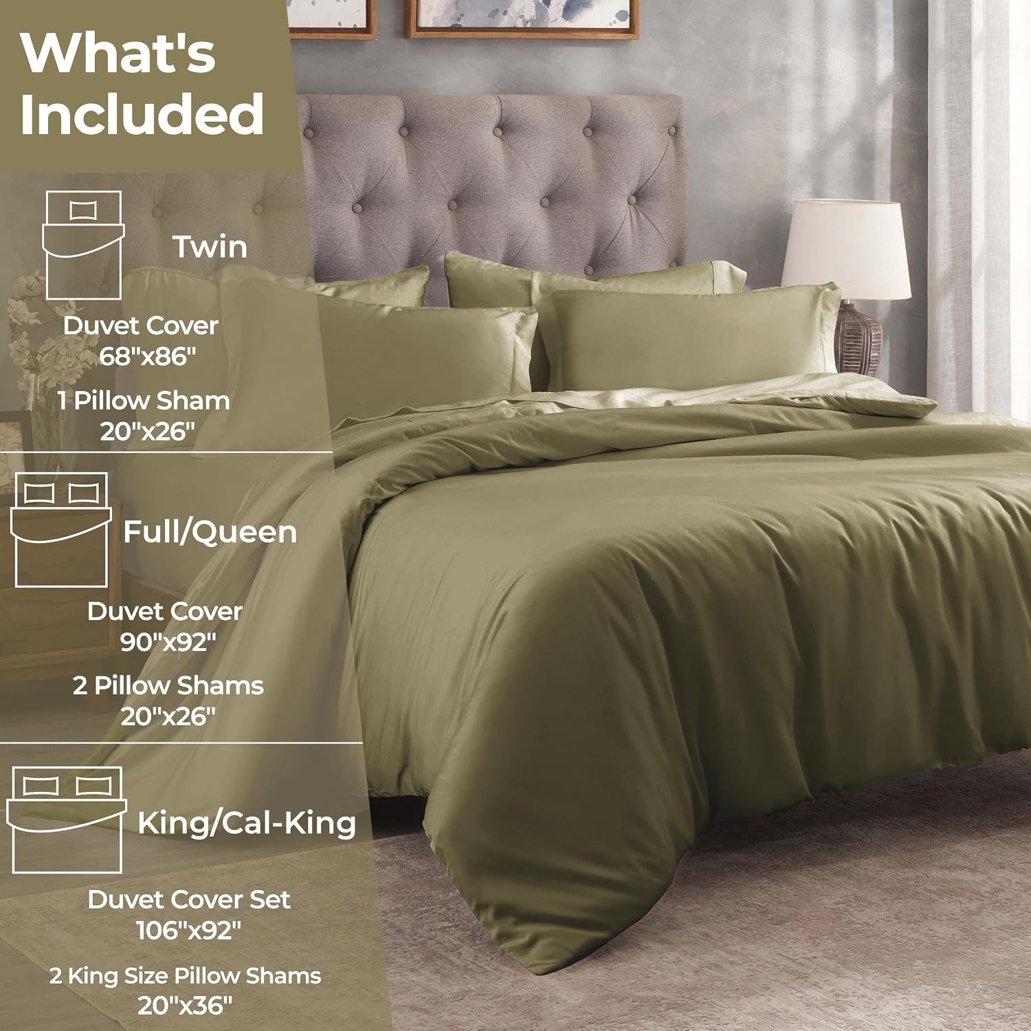 image:imageSuperior Egyptian Cotton 400 Thread Count Duvet Cover Set Soft Comforter Covers Luxury Bedding Essentials Button Closure Includes 1 Duvet Cover 2 Pillow Shams FullQueen WhiteSage Z