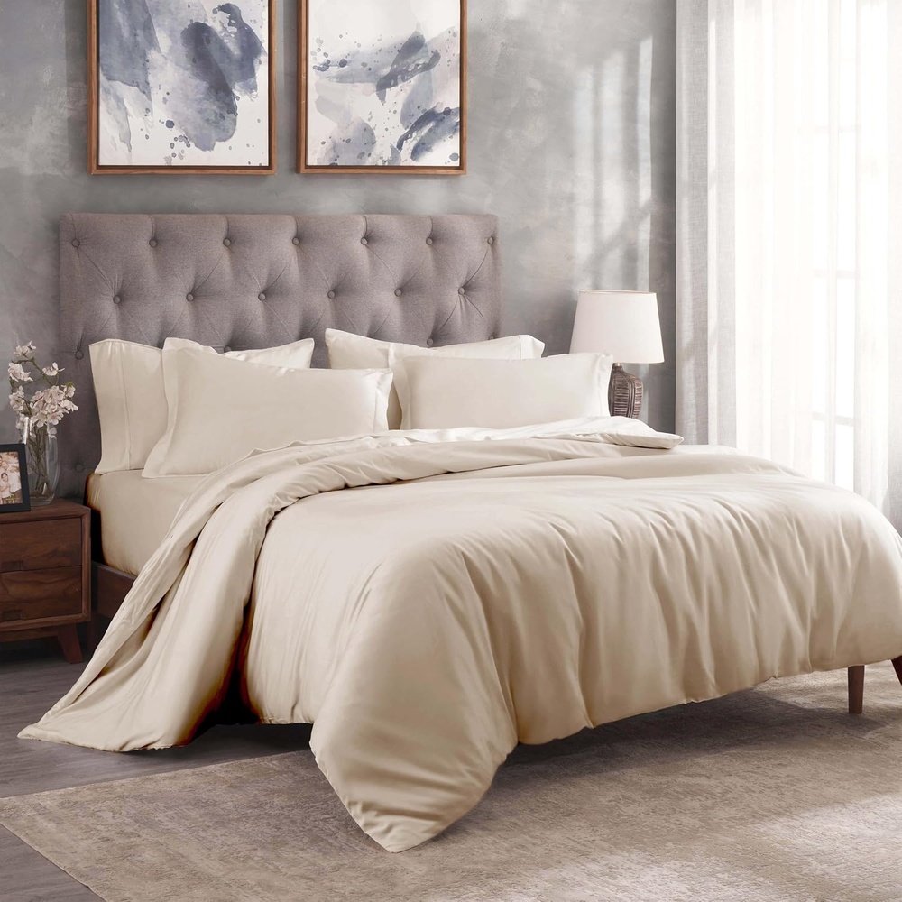image:imageSuperior Egyptian Cotton 400 Thread Count Duvet Cover Set Soft Comforter Covers Luxury Bedding Essentials Button Closure Includes 1 Duvet Cover 2 Pillow Shams FullQueen WhiteIvory Z