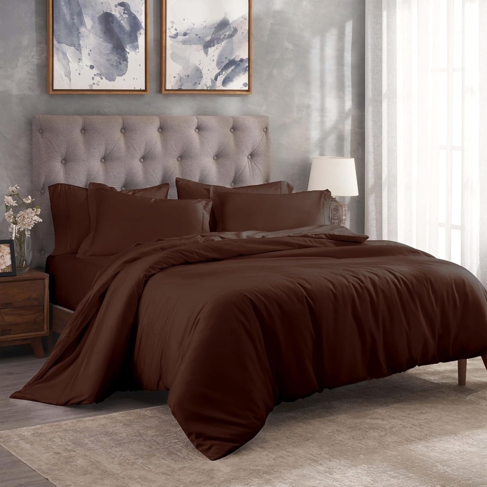 image:imageSuperior Egyptian Cotton 400 Thread Count Duvet Cover Set Soft Comforter Covers Luxury Bedding Essentials Button Closure Includes 1 Duvet Cover 2 Pillow Shams FullQueen WhiteMocha Z