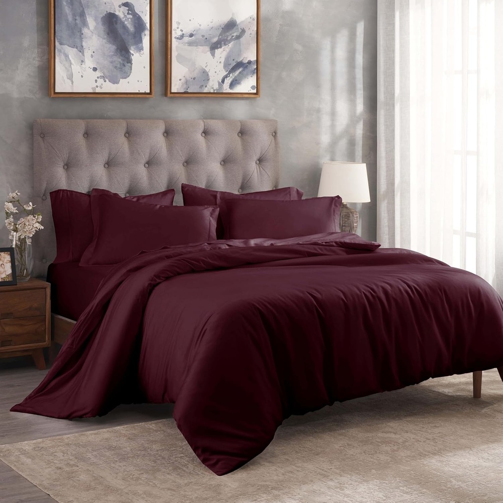 image:imageSuperior Egyptian Cotton 400 Thread Count Duvet Cover Set Soft Comforter Covers Luxury Bedding Essentials Button Closure Includes 1 Duvet Cover 2 Pillow Shams FullQueen WhitePlum Z