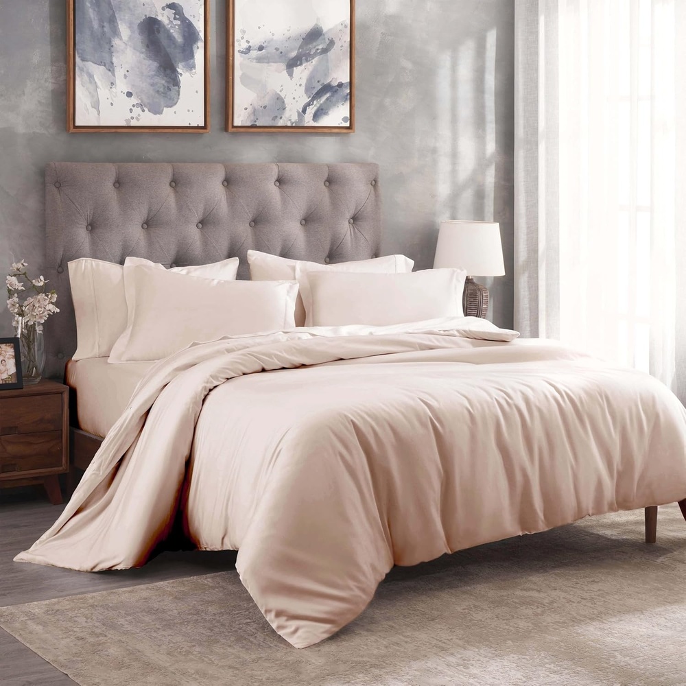 image:imageSuperior Egyptian Cotton 400 Thread Count Duvet Cover Set Soft Comforter Covers Luxury Bedding Essentials Button Closure Includes 1 Duvet Cover 2 Pillow Shams FullQueen WhitePink Z