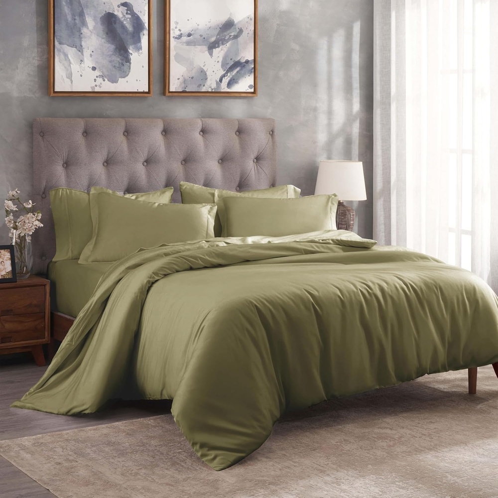 image:imageSuperior Egyptian Cotton 400 Thread Count Duvet Cover Set Soft Comforter Covers Luxury Bedding Essentials Button Closure Includes 1 Duvet Cover 2 Pillow Shams FullQueen WhiteSage Z