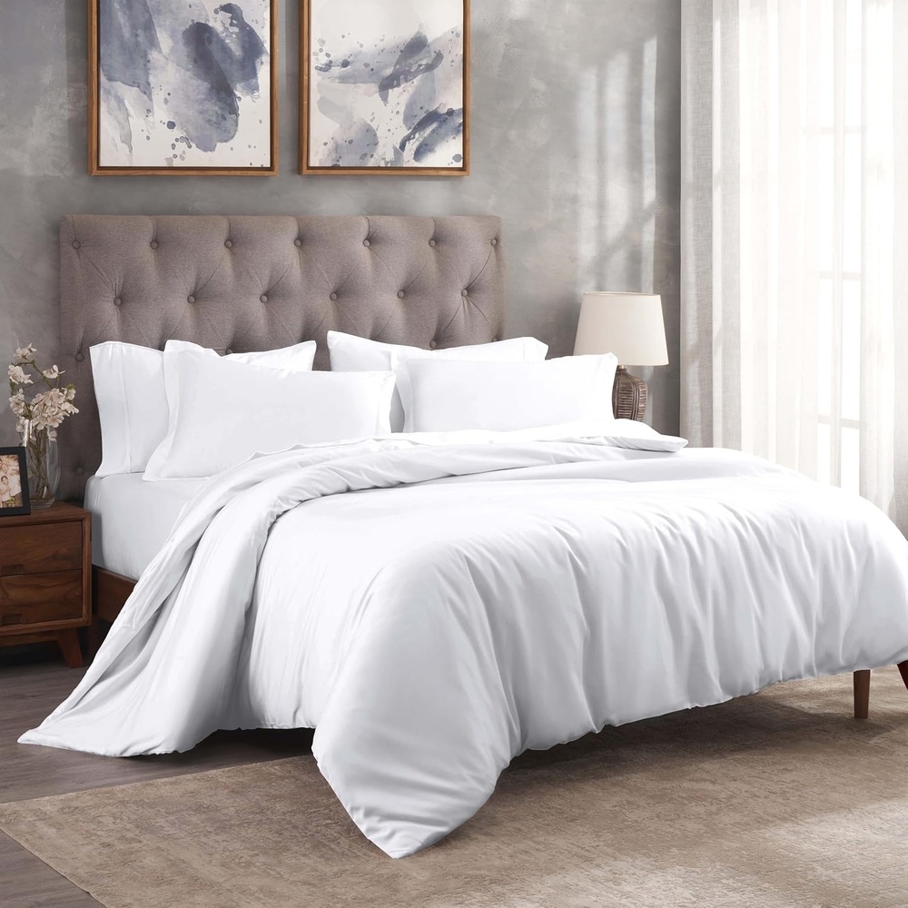 image:imageSuperior Egyptian Cotton 400 Thread Count Duvet Cover Set Soft Comforter Covers Luxury Bedding Essentials Button Closure Includes 1 Duvet Cover 2 Pillow Shams FullQueen WhiteWhite Z