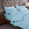 Superior Egyptian Cotton 400 Thread Count Duvet Cover Set, Soft Comforter Covers, Luxury Bedding Essentials, Button Closure, Includes 1 Duvet Cover, 2 Pillow Shams, Full/Queen, White(Light Blue – Z)