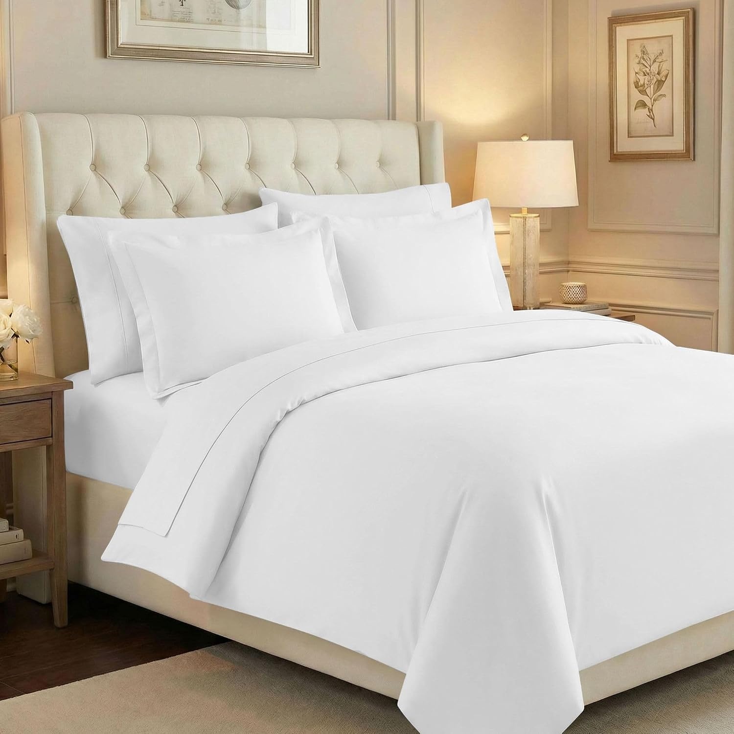 image:imageSUPERIOR 700 Thread Count Egyptian Cotton Duvet Cover Bed Set Luxury UltraSoft Modern Solid 3 Piece Bedding Set Included One Duvet Cover and Two Pillowshams White QueenWhite