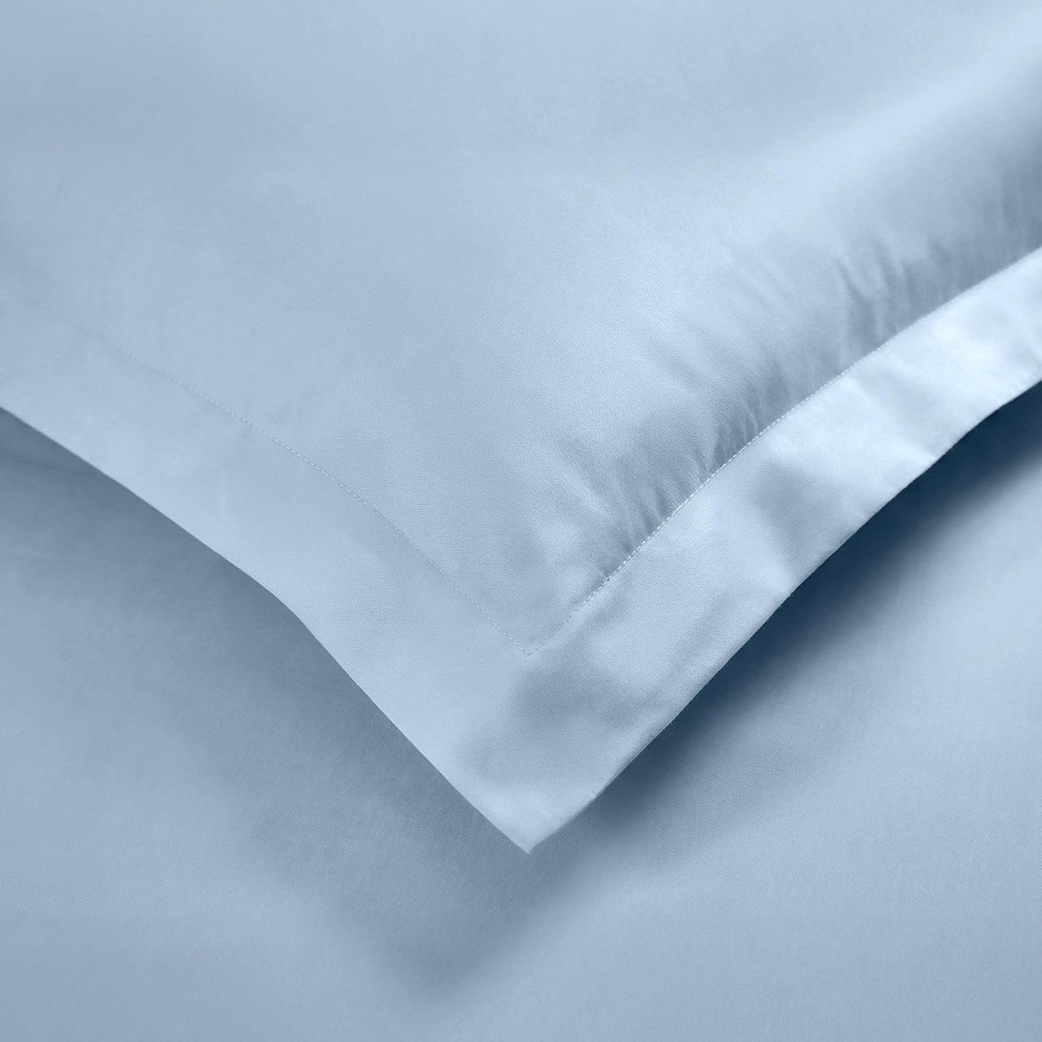 image:imageSUPERIOR 700 Thread Count Egyptian Cotton Duvet Cover Bed Set Luxury UltraSoft Modern Solid 3 Piece Bedding Set Included One Duvet Cover and Two Pillowshams White QueenLight Blue