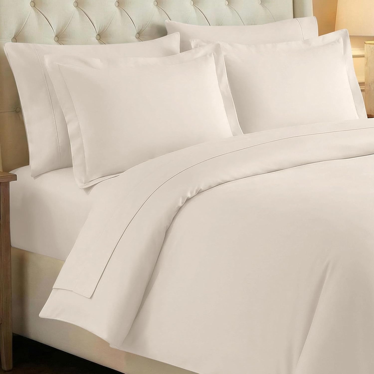 image:imageSUPERIOR 700 Thread Count Egyptian Cotton Duvet Cover Bed Set Luxury UltraSoft Modern Solid 3 Piece Bedding Set Included One Duvet Cover and Two Pillowshams White QueenIvory