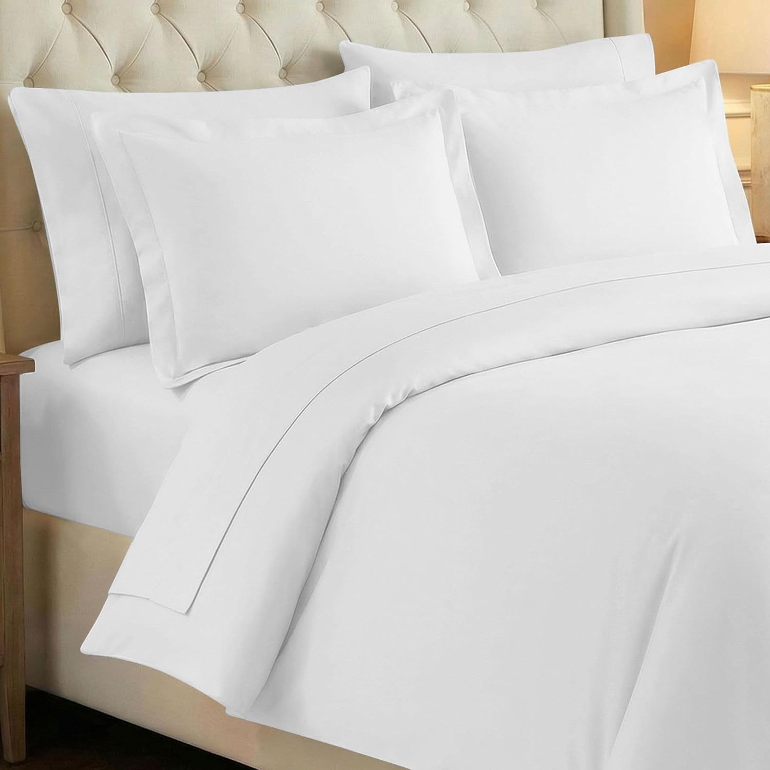 image:imageSUPERIOR 700 Thread Count Egyptian Cotton Duvet Cover Bed Set Luxury UltraSoft Modern Solid 3 Piece Bedding Set Included One Duvet Cover and Two Pillowshams White QueenWhite
