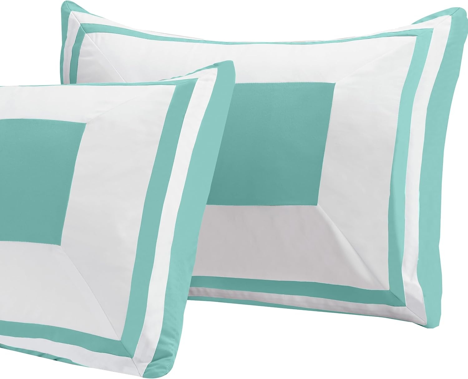 image:imageSUPERIOR Grammercy Color Blocked Comforter Set with Pillow Shams Luxury Hotel Bedding with Soft Microfiber Shell All Season Down Alternative Fill FullQueen Teal