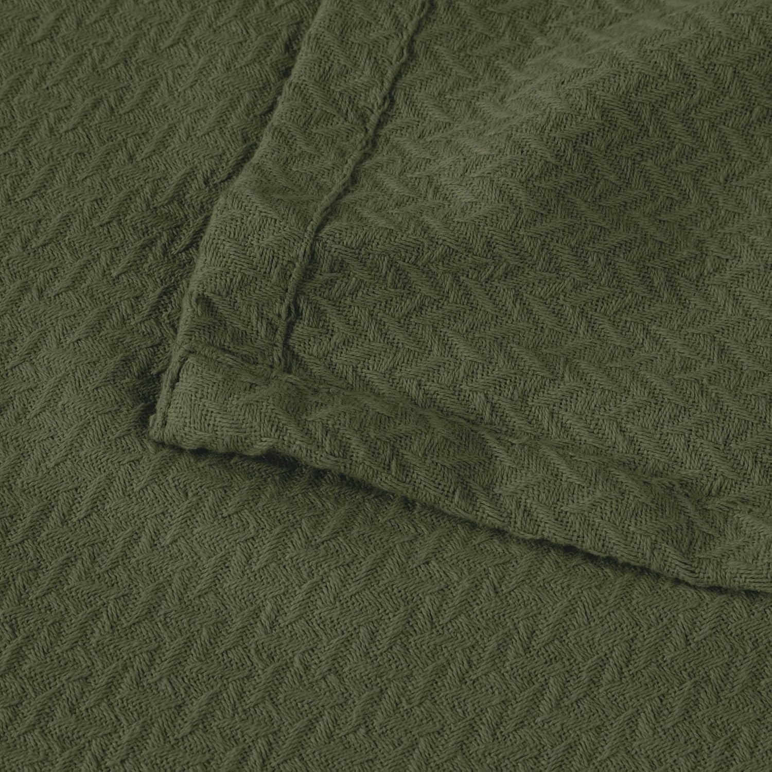 image:imageSUPERIOR Nobel Cotton Blanket for Picnic Beach Traveling or Camping Bedroom Essentials Cover for Bed Couch Lounging Textured Jacquard Classic Chevron Woven Blanket California King WhiteForest Green