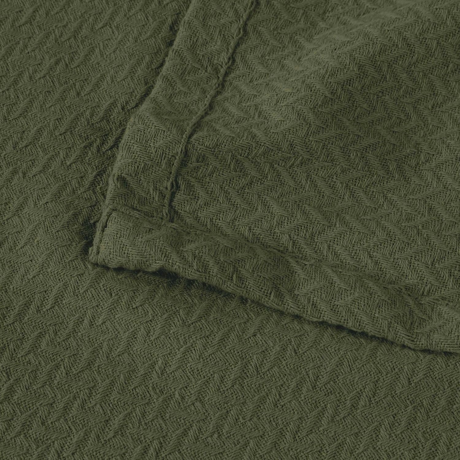 image:imageSUPERIOR Nobel Cotton Blanket for Picnic Beach Traveling or Camping Bedroom Essentials Cover for Bed Couch Lounging Textured Jacquard Classic Chevron Woven Blanket California King WhiteForest Green