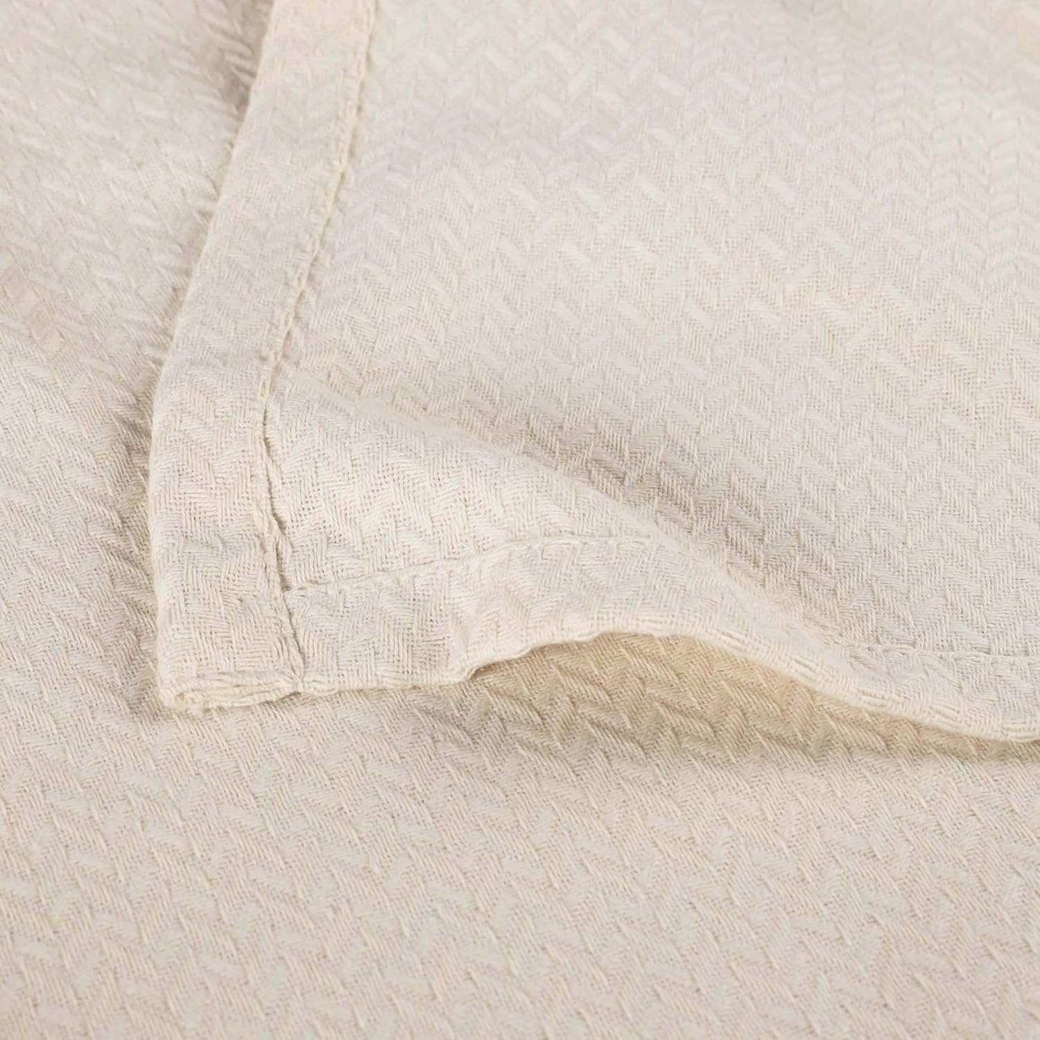 image:imageSUPERIOR Nobel Cotton Blanket for Picnic Beach Traveling or Camping Bedroom Essentials Cover for Bed Couch Lounging Textured Jacquard Classic Chevron Woven Blanket California King WhiteIvory