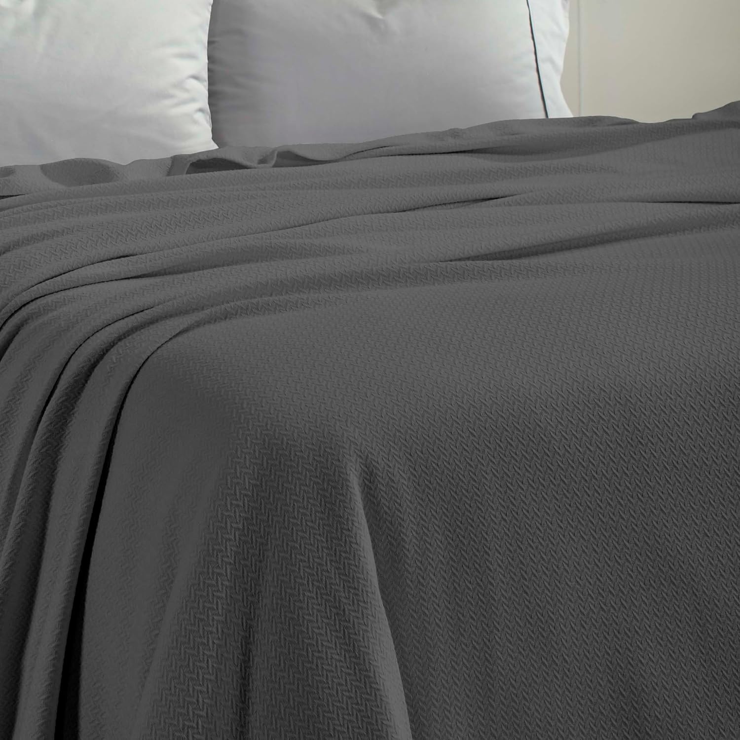 image:imageSUPERIOR Nobel Cotton Blanket for Picnic Beach Traveling or Camping Bedroom Essentials Cover for Bed Couch Lounging Textured Jacquard Classic Chevron Woven Blanket California King WhiteCharcoal
