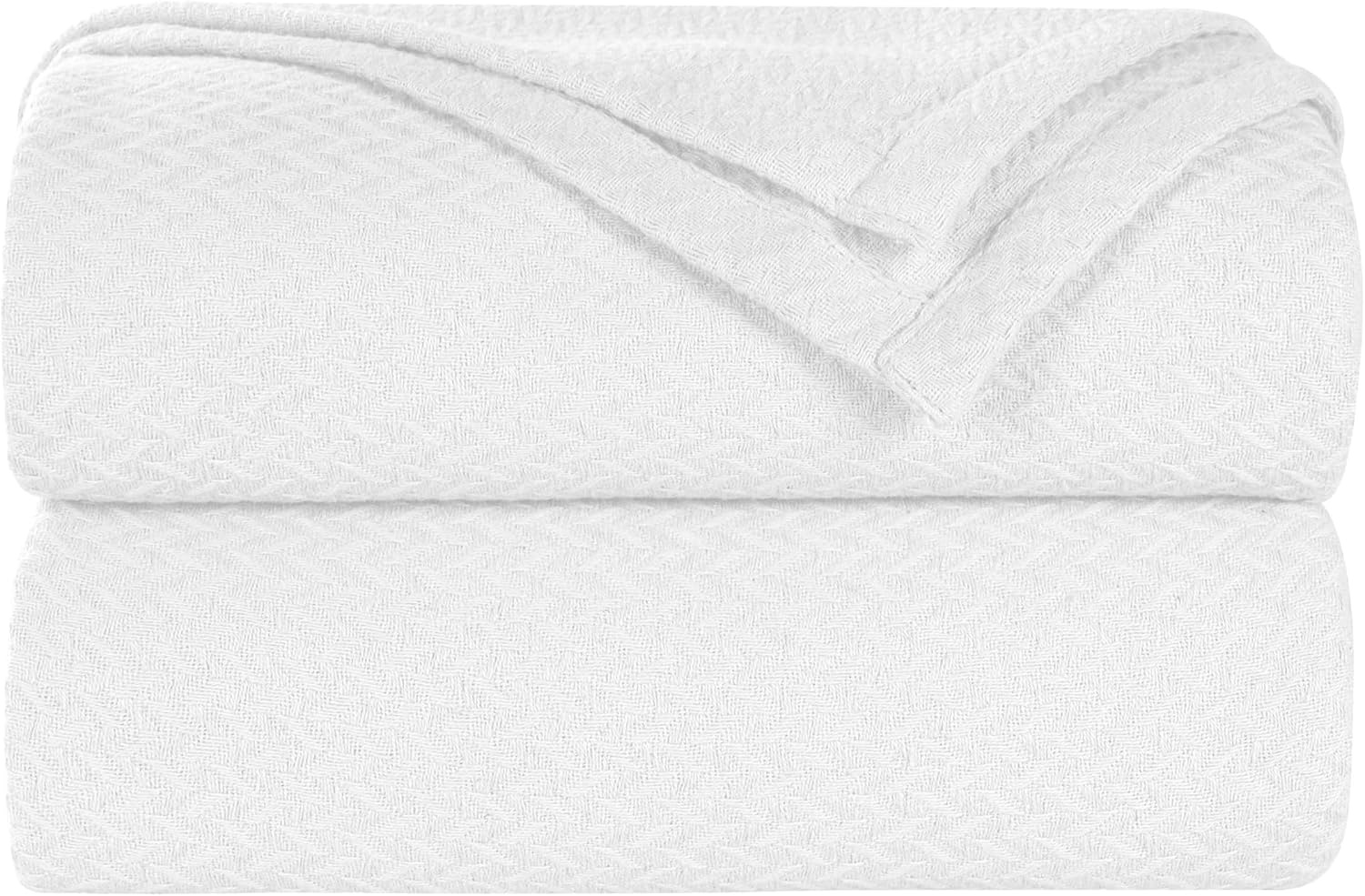 image:imageSUPERIOR Nobel Cotton Blanket for Picnic Beach Traveling or Camping Bedroom Essentials Cover for Bed Couch Lounging Textured Jacquard Classic Chevron Woven Blanket California King WhiteWhite