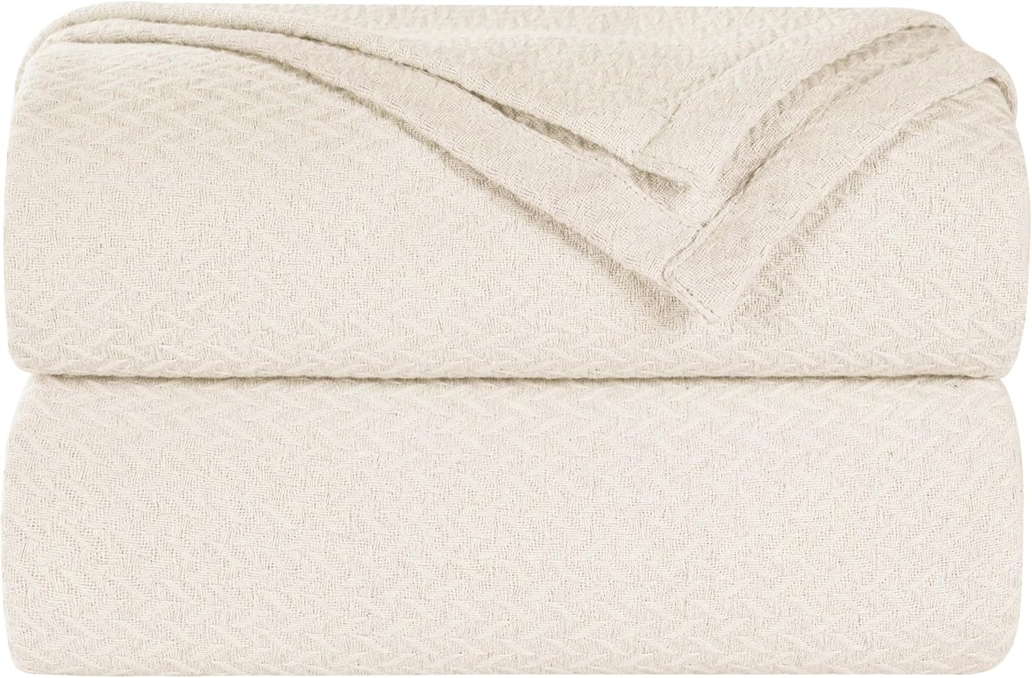 image:imageSUPERIOR Nobel Cotton Blanket for Picnic Beach Traveling or Camping Bedroom Essentials Cover for Bed Couch Lounging Textured Jacquard Classic Chevron Woven Blanket California King WhiteIvory