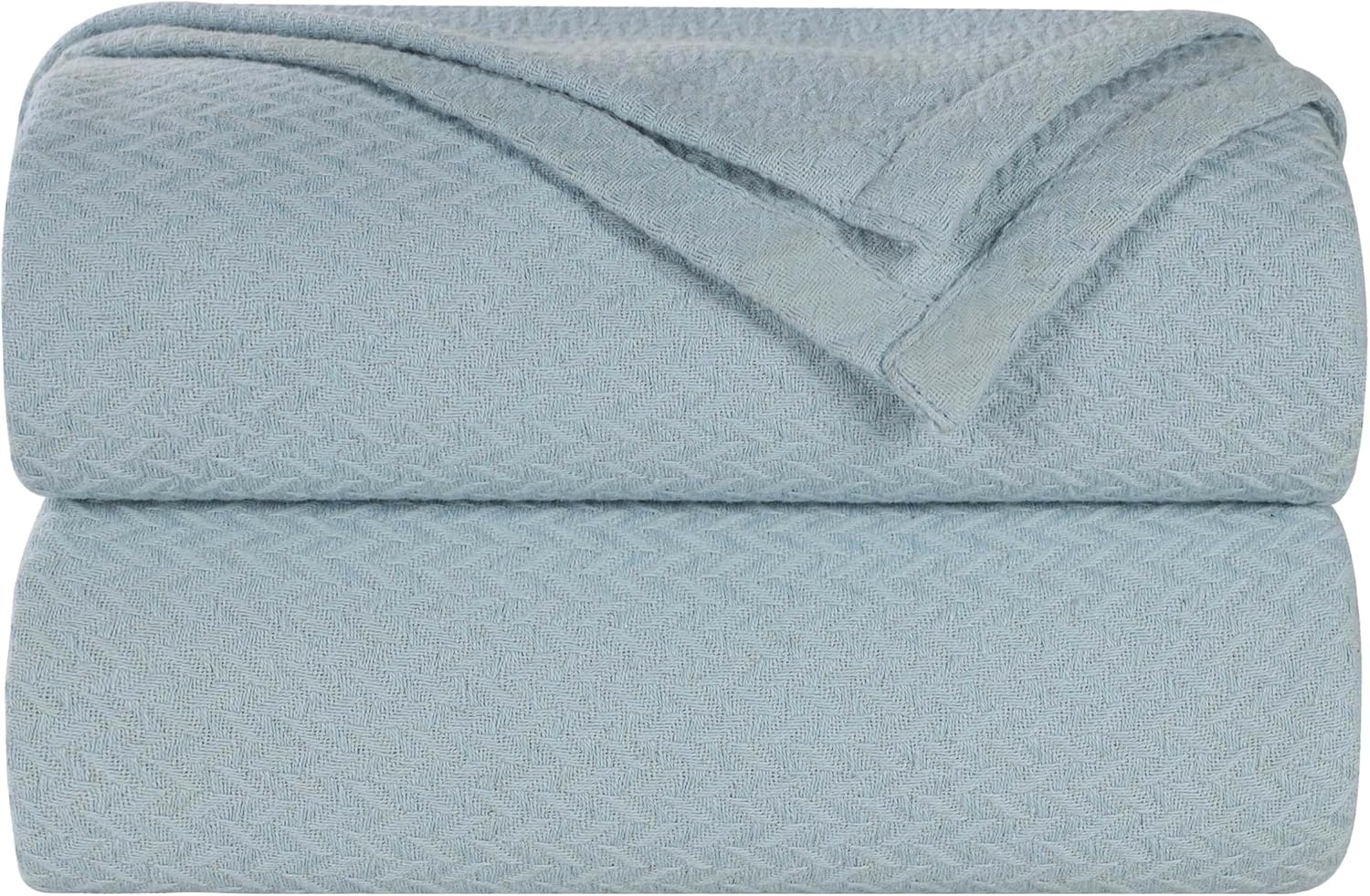 image:imageSUPERIOR Nobel Cotton Blanket for Picnic Beach Traveling or Camping Bedroom Essentials Cover for Bed Couch Lounging Textured Jacquard Classic Chevron Woven Blanket California King WhiteLight Blue