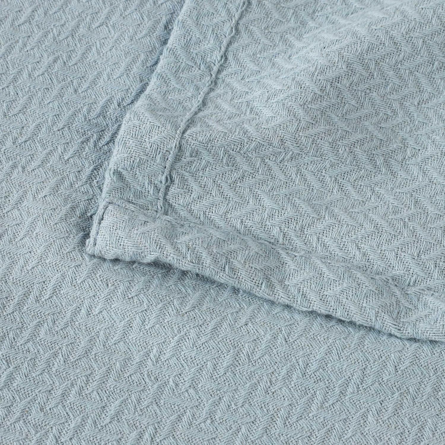image:imageSUPERIOR Nobel Cotton Blanket for Picnic Beach Traveling or Camping Bedroom Essentials Cover for Bed Couch Lounging Textured Jacquard Classic Chevron Woven Blanket California King WhiteLight Blue