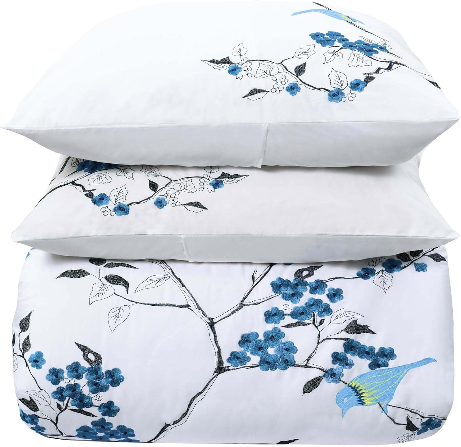 image:imageSuperior Cherry Garden Cotton 200 Thread Count Duvet Cover Set Comforter Cover Bed Essentials Embroidered Cherry Tree amp Birds Includes 1 Duvet Cover 2 Pillow Shams KingCalifornia King CoralBlue Z
