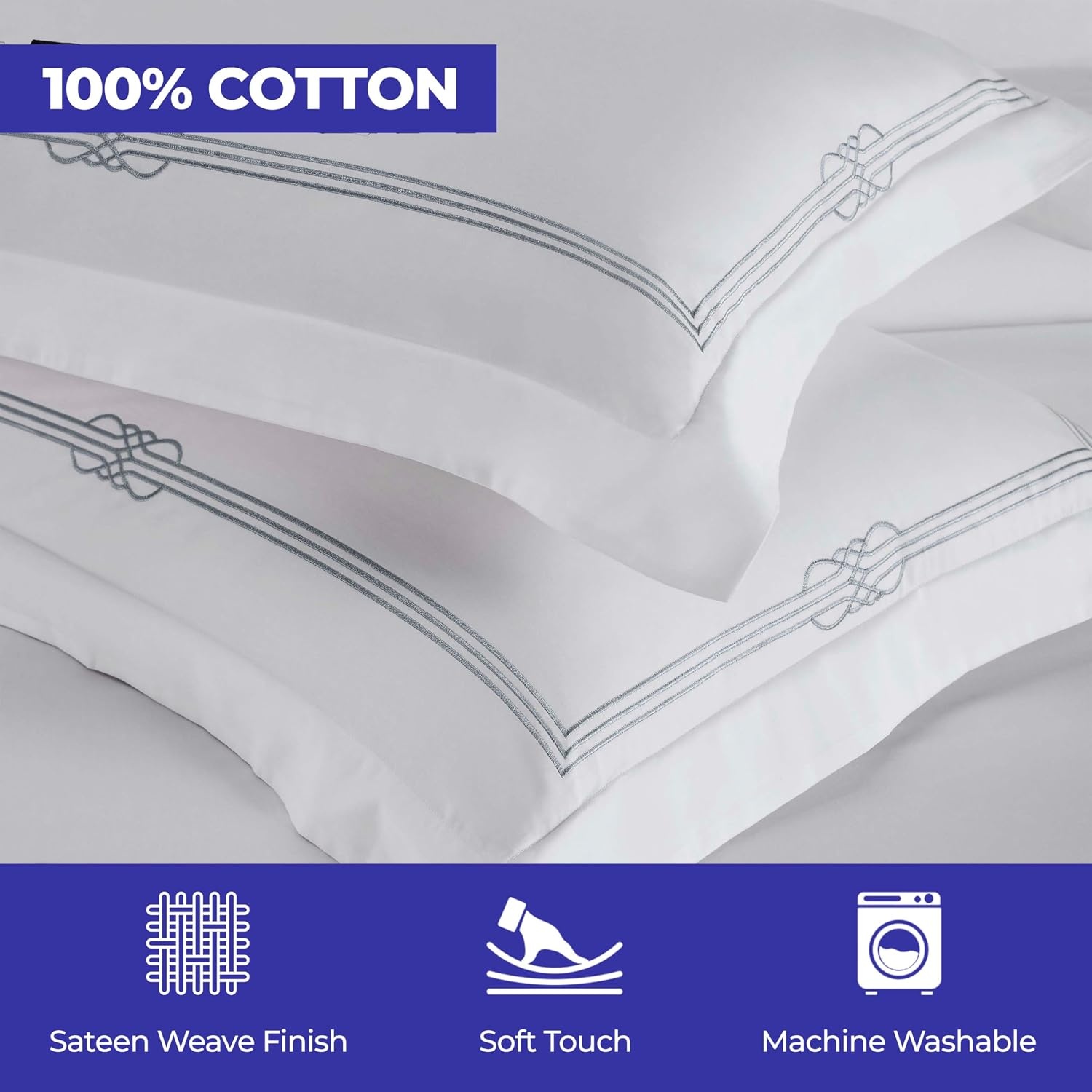 image:imageSuperior Embroidered Cotton Duvet Cover Set Soft Bedding Covers Bedroom 1 Duvet Cover with Button Closure 2 Pillow Shams Elegant Design Moonlawn Collection KingCalifornia King WhiteSilverWhitesilver