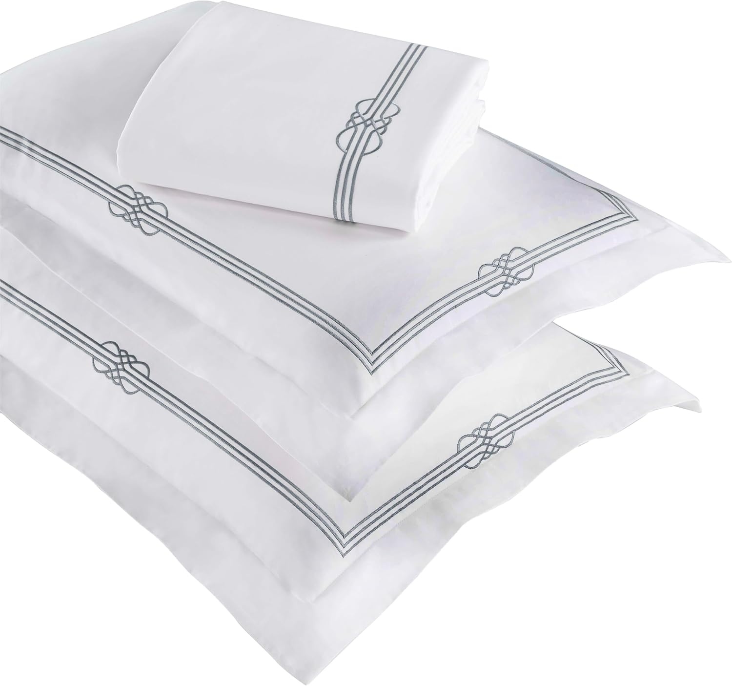 image:imageSuperior Embroidered Cotton Duvet Cover Set Soft Bedding Covers Bedroom 1 Duvet Cover with Button Closure 2 Pillow Shams Elegant Design Moonlawn Collection KingCalifornia King WhiteSilverWhitesilver