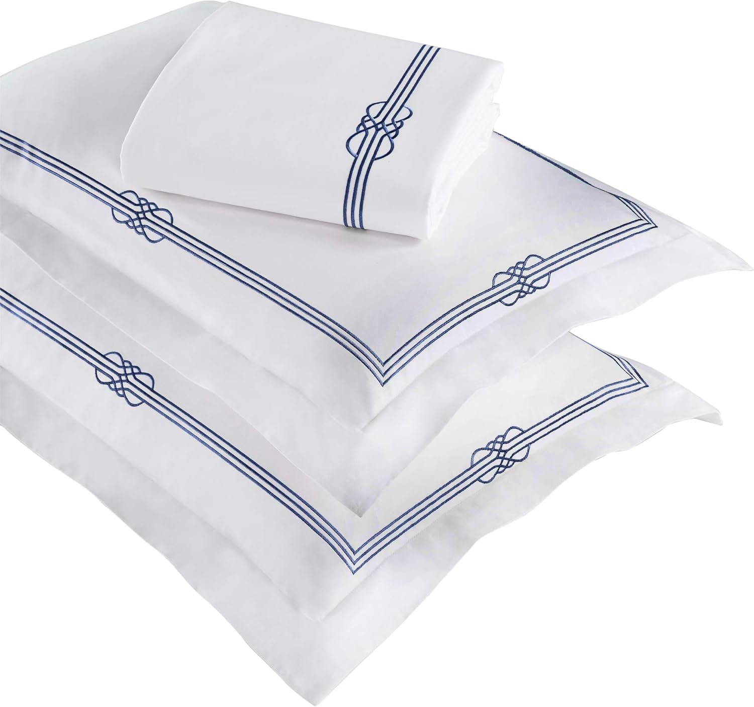 image:imageSuperior Embroidered Cotton Duvet Cover Set Soft Bedding Covers Bedroom 1 Duvet Cover with Button Closure 2 Pillow Shams Elegant Design Moonlawn Collection KingCalifornia King WhiteSilverWhitenavy Blue