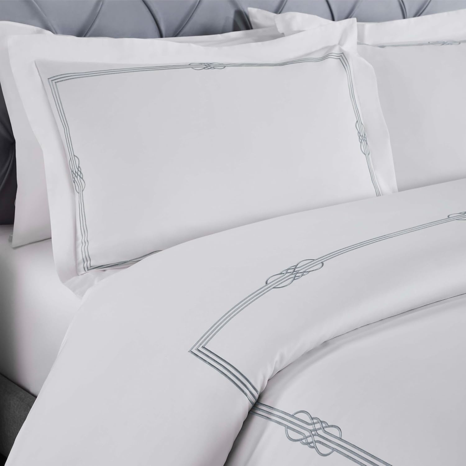 image:imageSuperior Embroidered Cotton Duvet Cover Set Soft Bedding Covers Bedroom 1 Duvet Cover with Button Closure 2 Pillow Shams Elegant Design Moonlawn Collection KingCalifornia King WhiteSilverWhitesilver