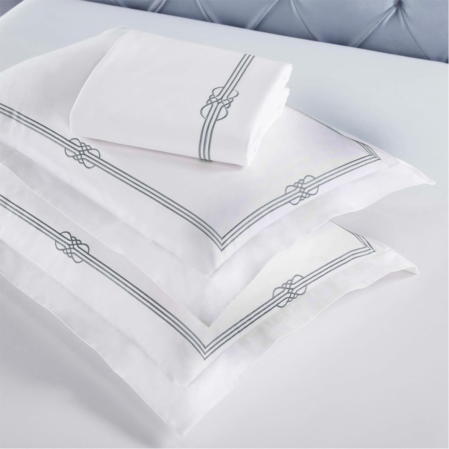 image:imageSuperior Embroidered Cotton Duvet Cover Set Soft Bedding Covers Bedroom 1 Duvet Cover with Button Closure 2 Pillow Shams Elegant Design Moonlawn Collection KingCalifornia King WhiteSilverWhitesilver
