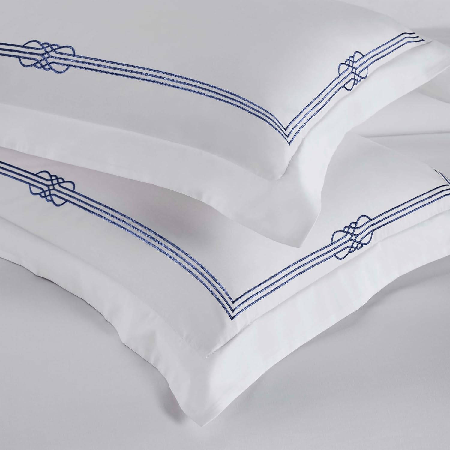 image:imageSuperior Embroidered Cotton Duvet Cover Set Soft Bedding Covers Bedroom 1 Duvet Cover with Button Closure 2 Pillow Shams Elegant Design Moonlawn Collection KingCalifornia King WhiteSilverWhitenavy Blue