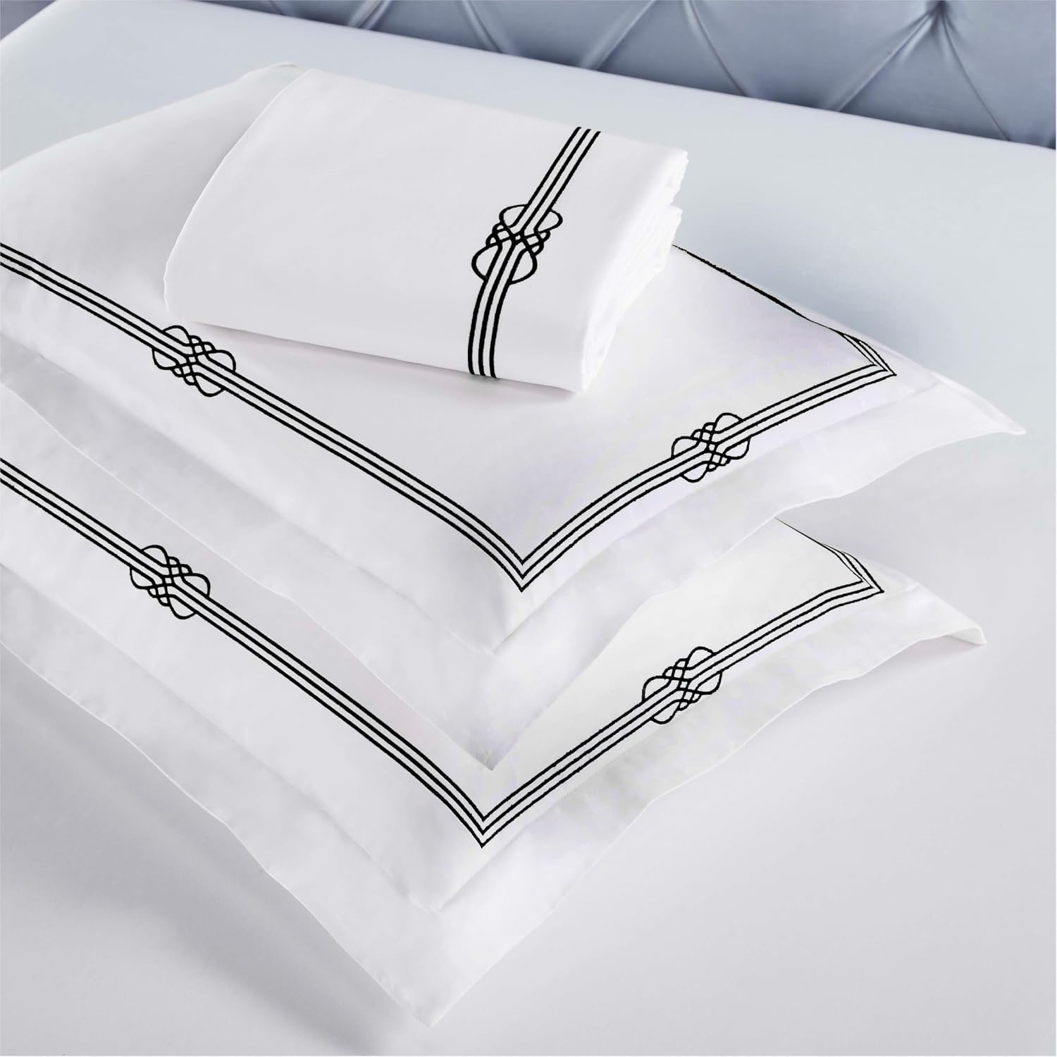 image:imageSuperior Embroidered Cotton Duvet Cover Set Soft Bedding Covers Bedroom 1 Duvet Cover with Button Closure 2 Pillow Shams Elegant Design Moonlawn Collection KingCalifornia King WhiteSilverWhiteblack