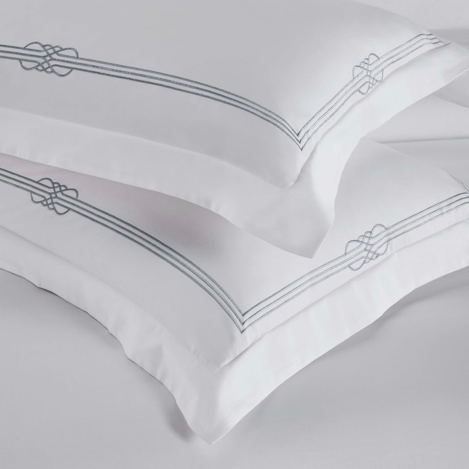 image:imageSuperior Embroidered Cotton Duvet Cover Set Soft Bedding Covers Bedroom 1 Duvet Cover with Button Closure 2 Pillow Shams Elegant Design Moonlawn Collection KingCalifornia King WhiteSilverWhitesilver