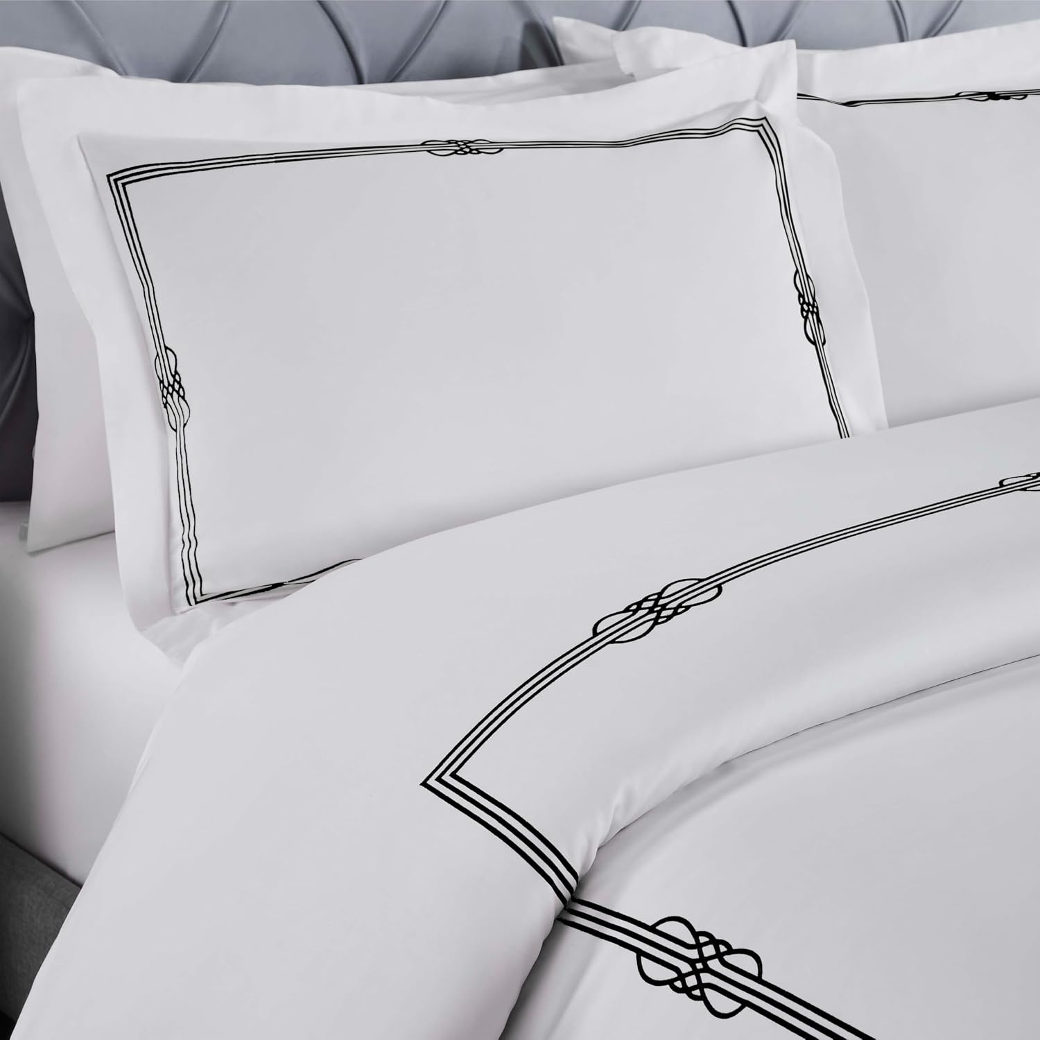 image:imageSuperior Embroidered Cotton Duvet Cover Set Soft Bedding Covers Bedroom 1 Duvet Cover with Button Closure 2 Pillow Shams Elegant Design Moonlawn Collection KingCalifornia King WhiteSilverWhiteblack