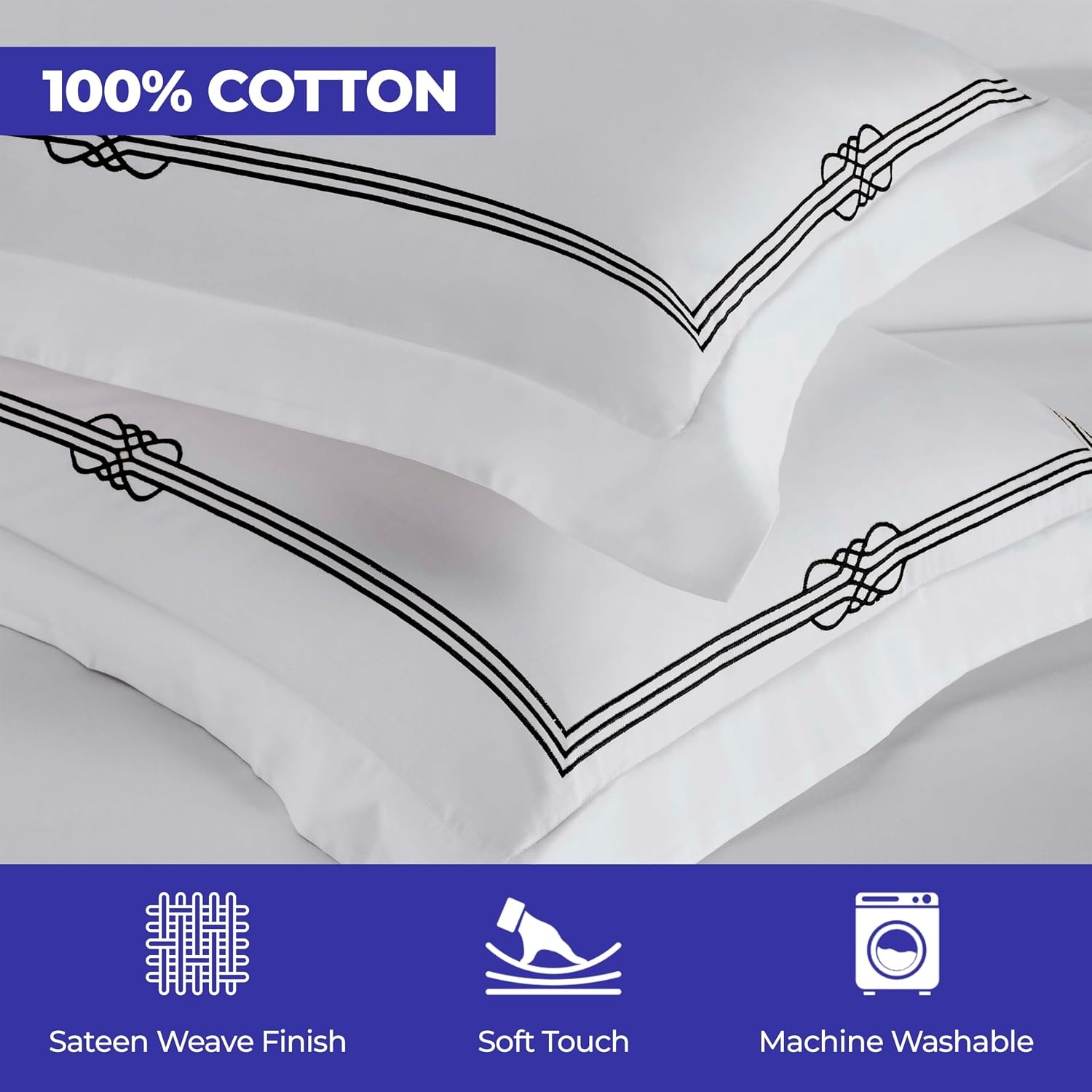 image:imageSuperior Embroidered Cotton Duvet Cover Set Soft Bedding Covers Bedroom 1 Duvet Cover with Button Closure 2 Pillow Shams Elegant Design Moonlawn Collection KingCalifornia King WhiteSilverWhiteblack